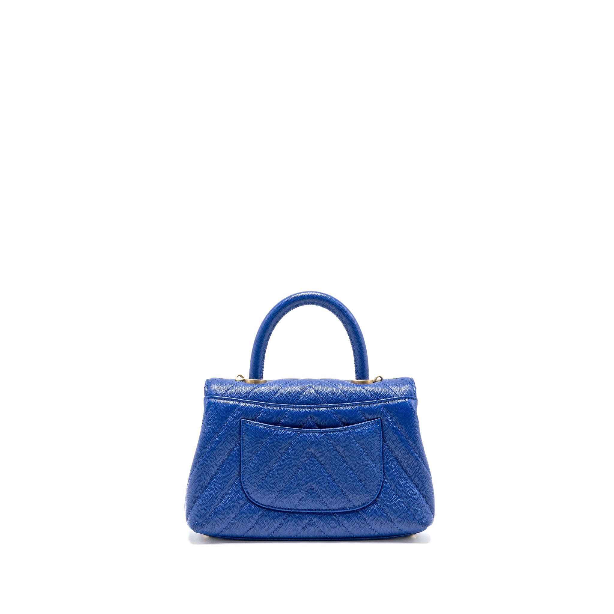 CHANEL SMALL COCO HANDLE CHEVRON CAVIAR BLUE GHW