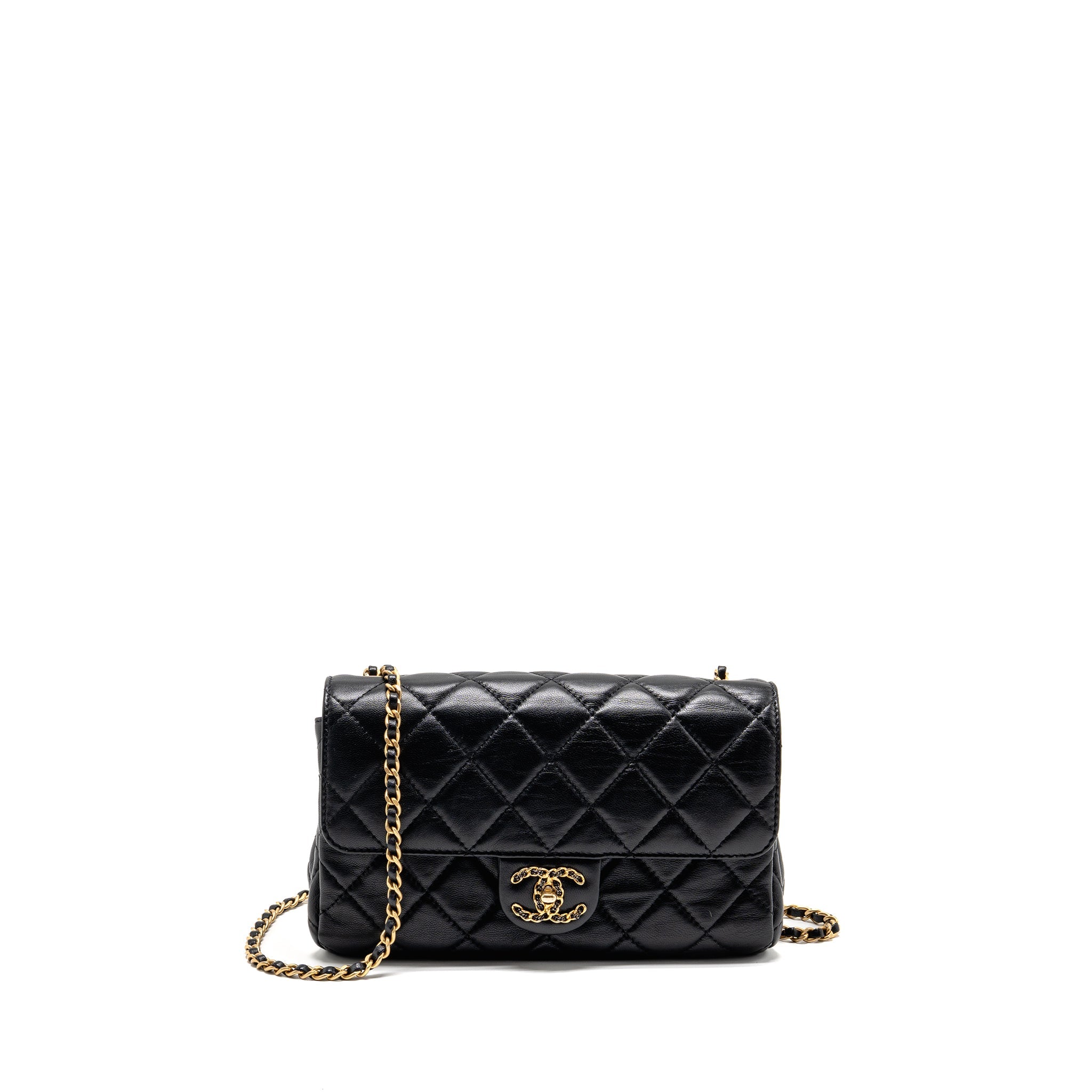 CHANEL 22C QUILTED FLAP BAG LAMBSKIN BLACK GHW (MICROCHIP)