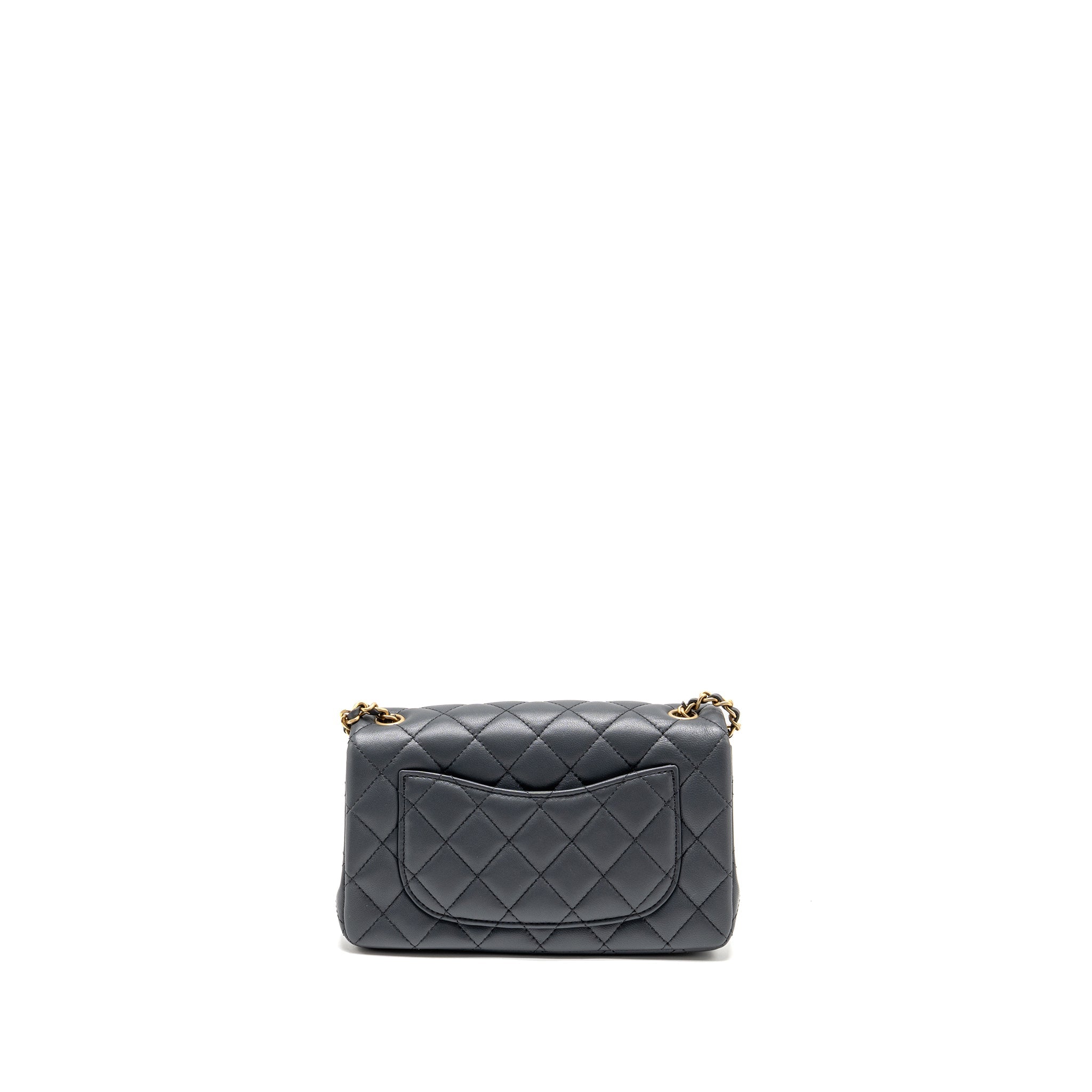 CHANEL 23K PEARL CRUSH MINI RECTANGULAR FLAP BAG DARK GREY GHW (MICROCHIP)