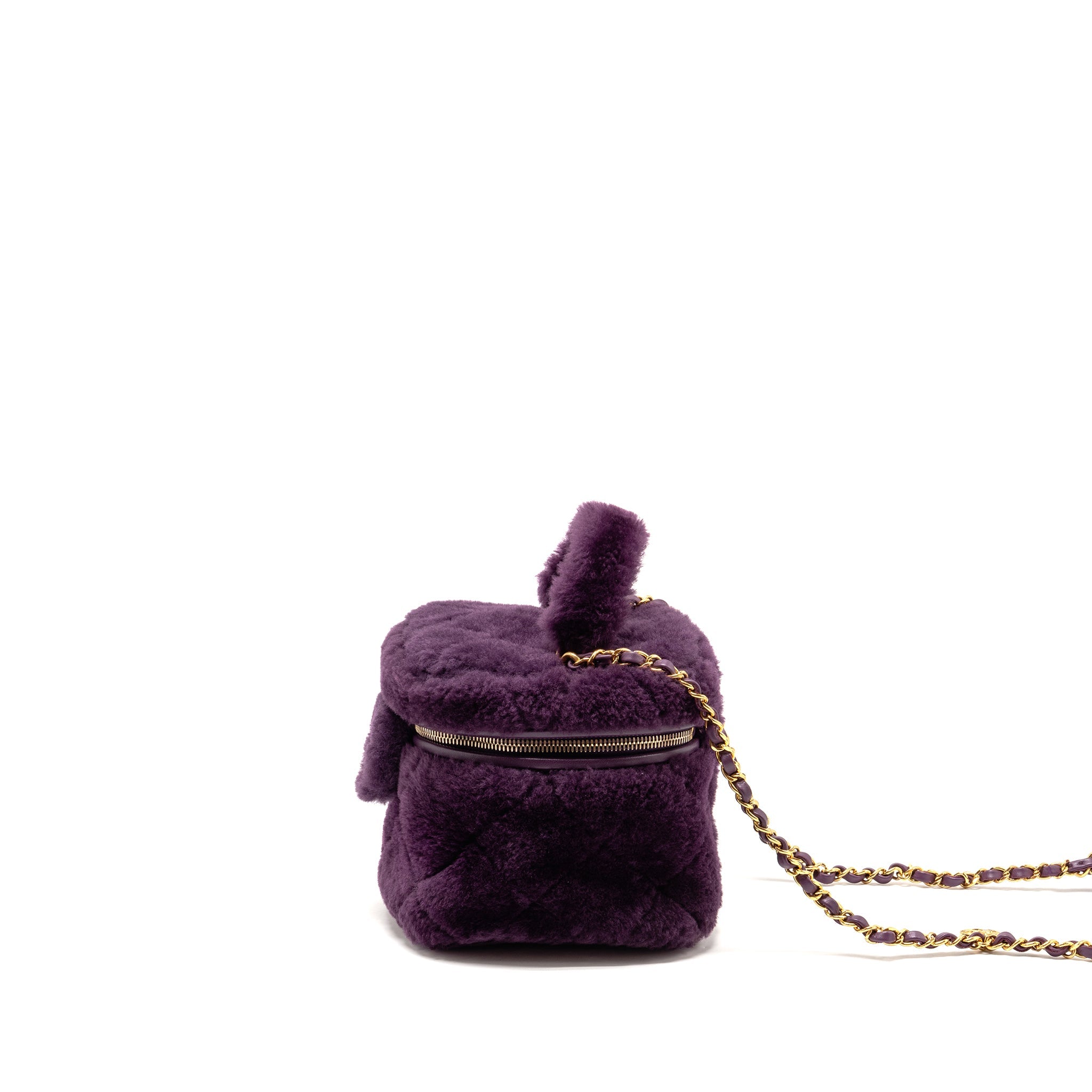 CHANEL TOP HANDLE SMALL VANITY CASE SHEARLING PURPLE GHW (MICROCHIP)