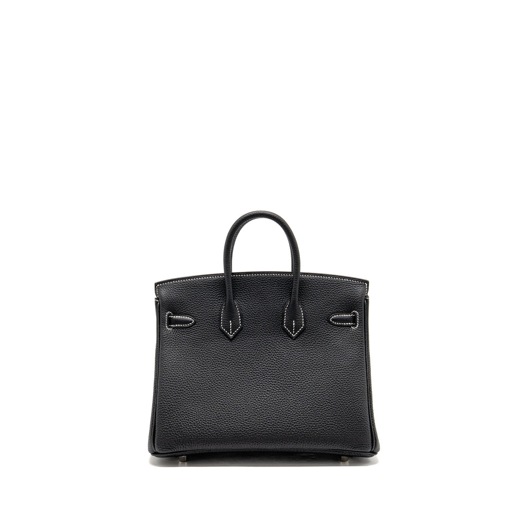 HERMES BIRKIN 25 SPECIAL ORDER TOGO BLACK/WHITE STITCHING BRUSHED SHW