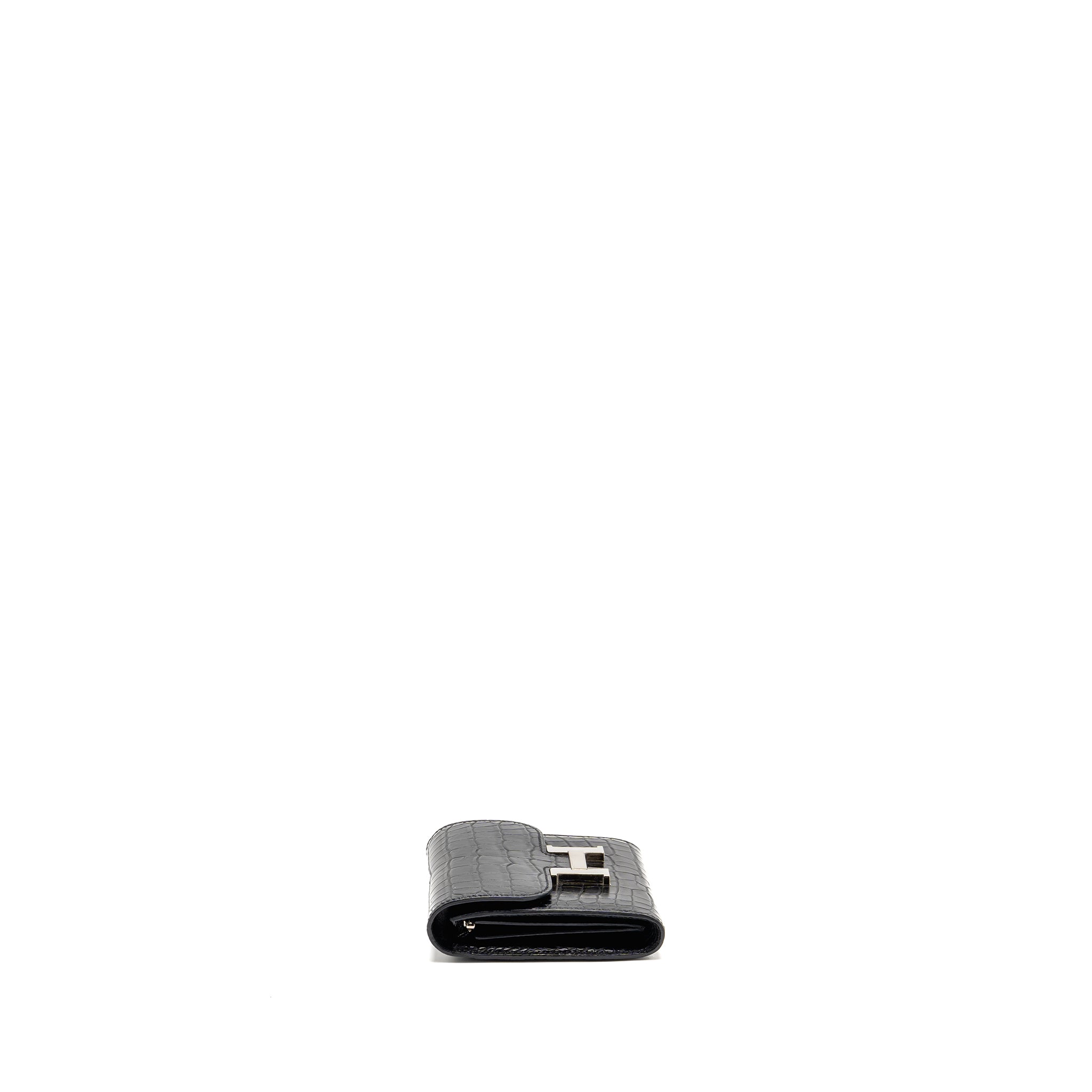 HERMES CONSTANCE WALLET ALLIGATOR MISSISSIPPIENSIS BLACK SHW