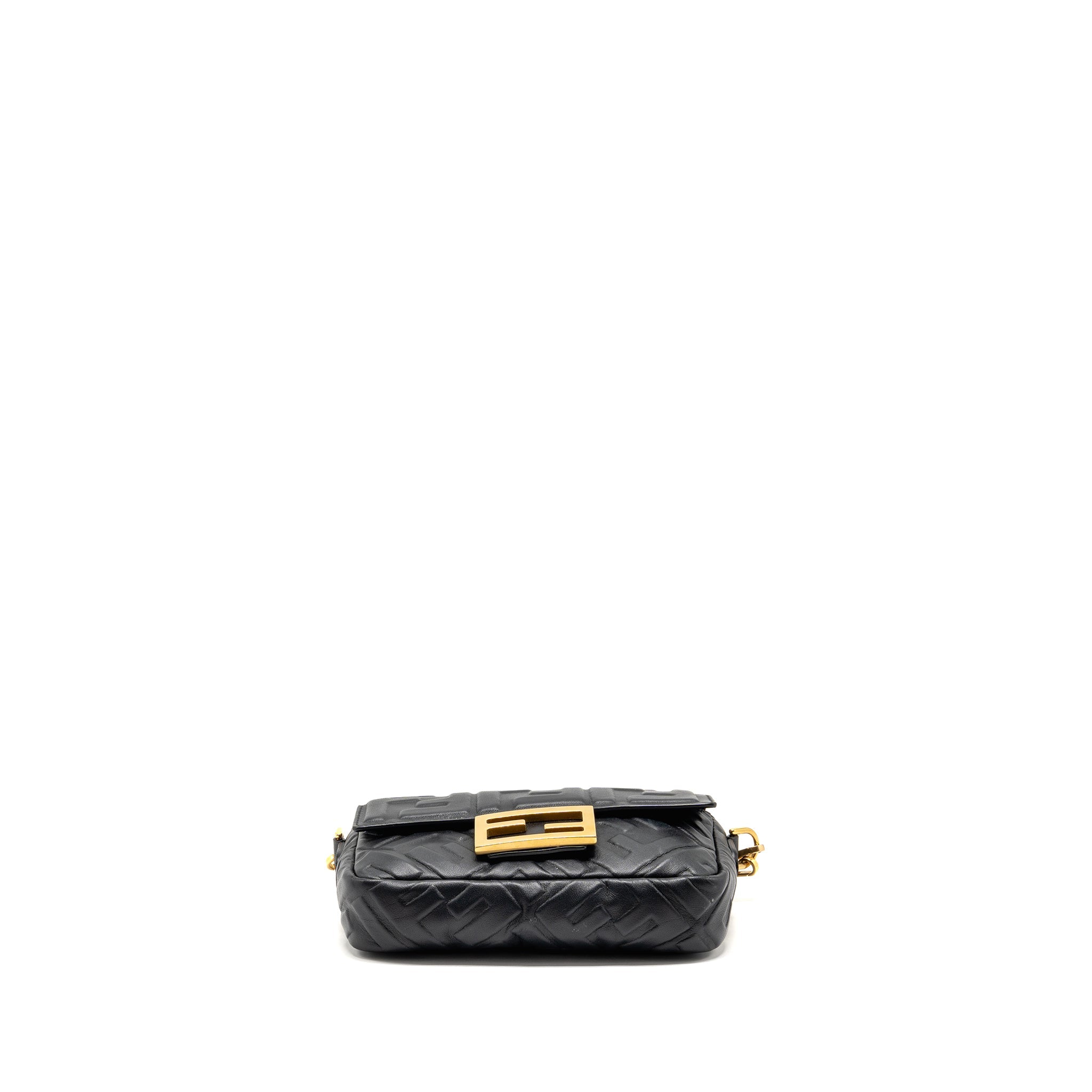 FENDI MINI BAGUETTE BAG FF MOTIF LAMBSKIN BLACK GHW
