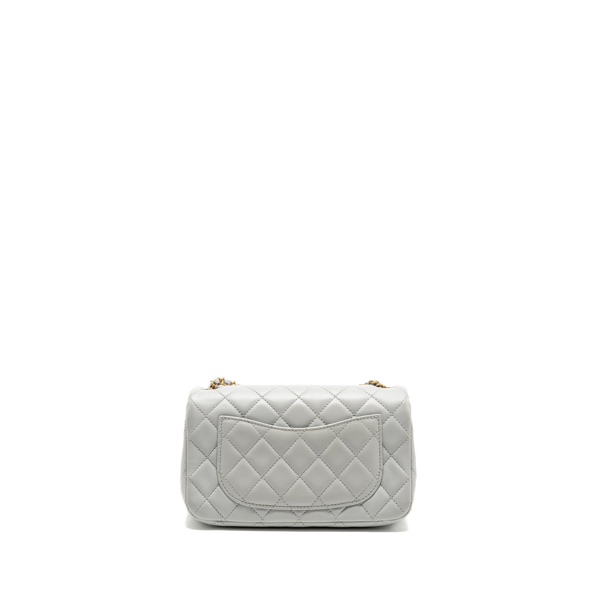 CHANEL PEARL CRUSH MINI RECTANGULAR FLAP BAG LAMBSKIN GREY GHW (MICROCHIP)