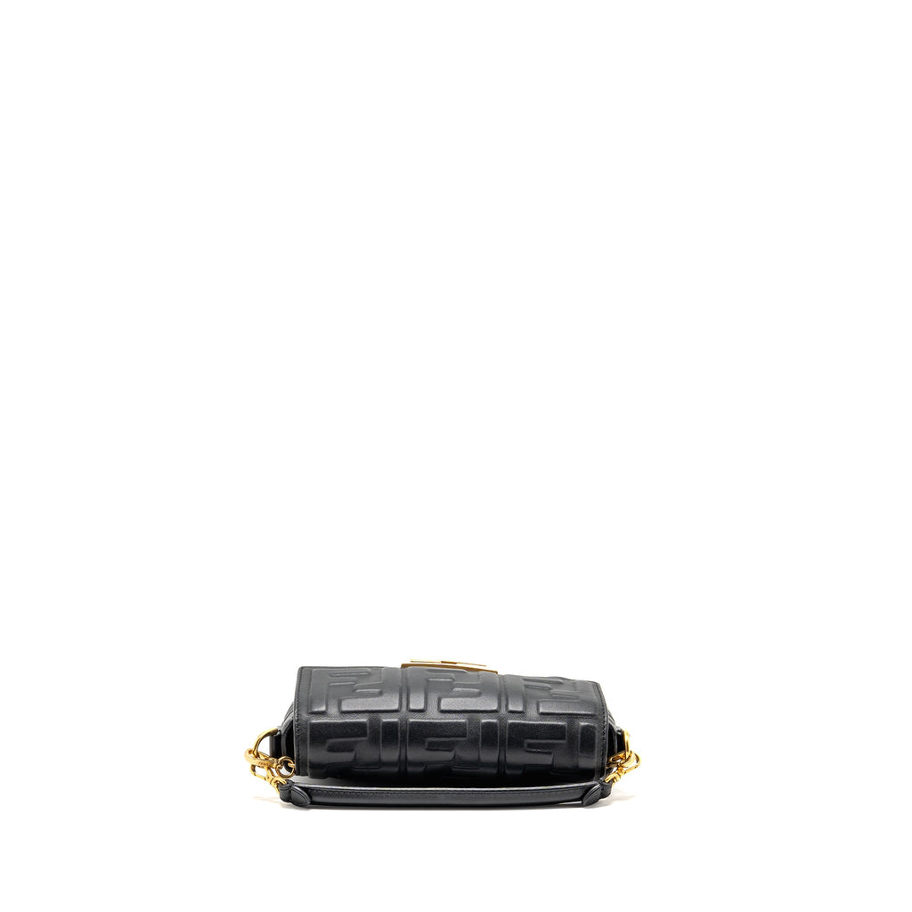 FENDI MINI BAGUETTE BAG FF MOTIF LAMBSKIN BLACK GHW