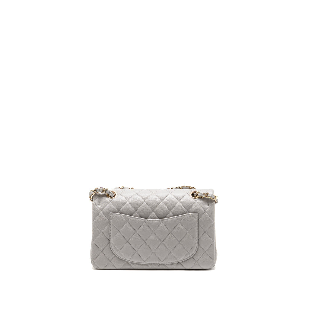 CHANEL SMALL CLASSIC DOUBLE FLAP BAG CAVIAR LIGHT GREY LGHW (MICROCHIP)