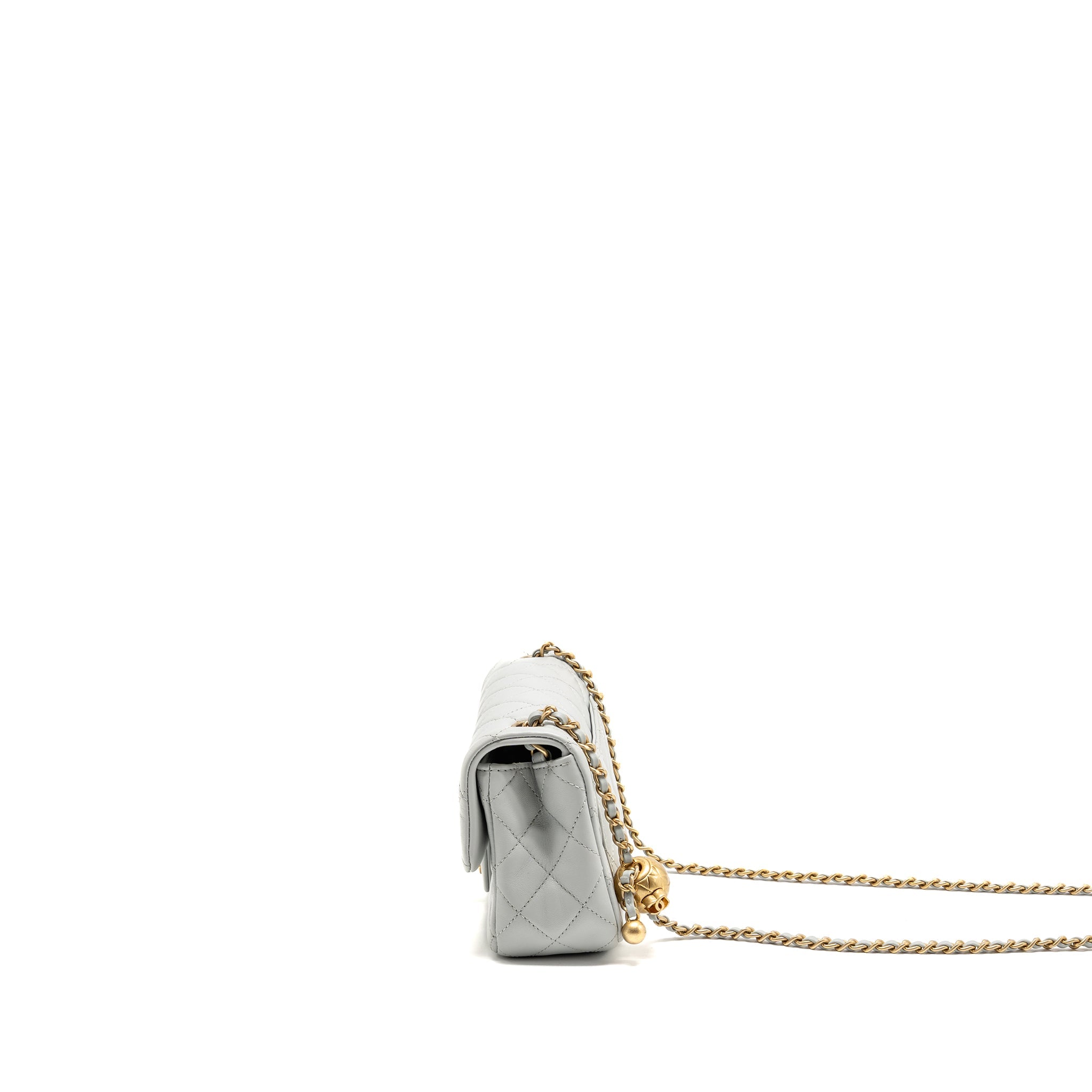 CHANEL PEARL CRUSH MINI RECTANGULAR FLAP BAG LAMBSKIN GREY GHW (MICROCHIP)