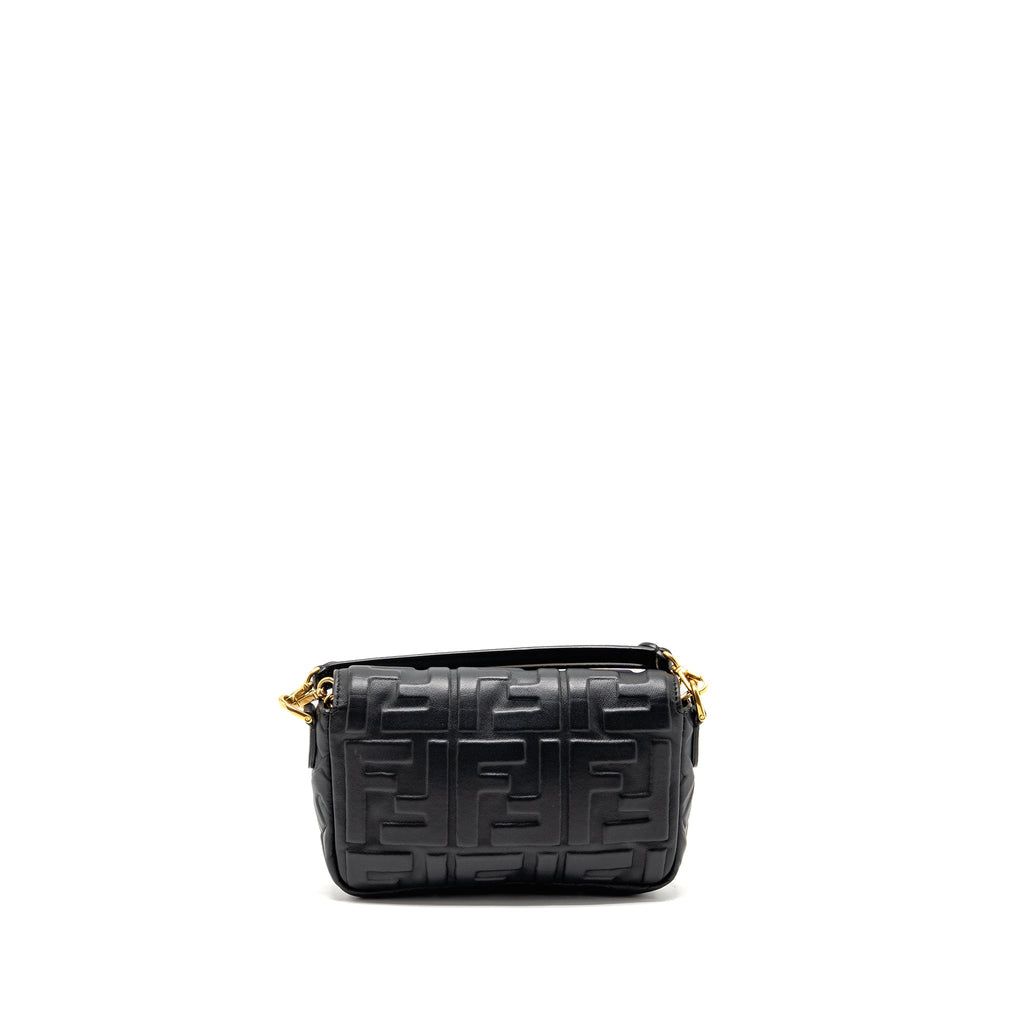 FENDI MINI BAGUETTE BAG FF MOTIF LAMBSKIN BLACK GHW
