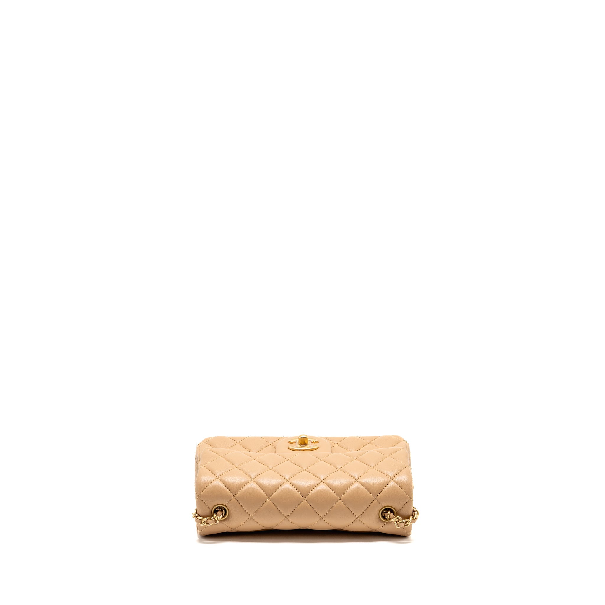 CHANEL PEARL CRUSH MINI RECTANGULAR FLAP BAG LAMBSKIN BEIGE GHW (MICROCHIP)