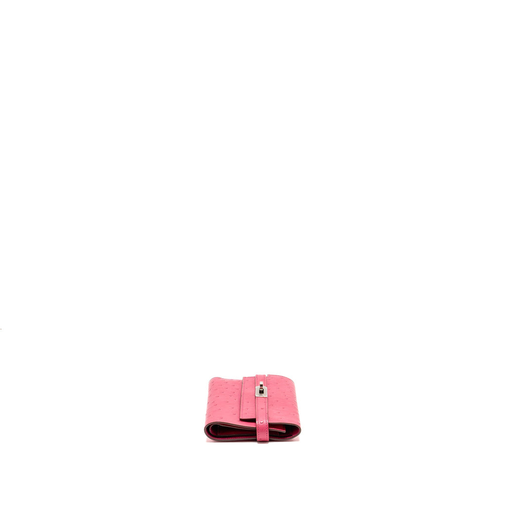 HERMES KELLY COMPACT WALLET OSTRICH ROSE TYRIEN SHW