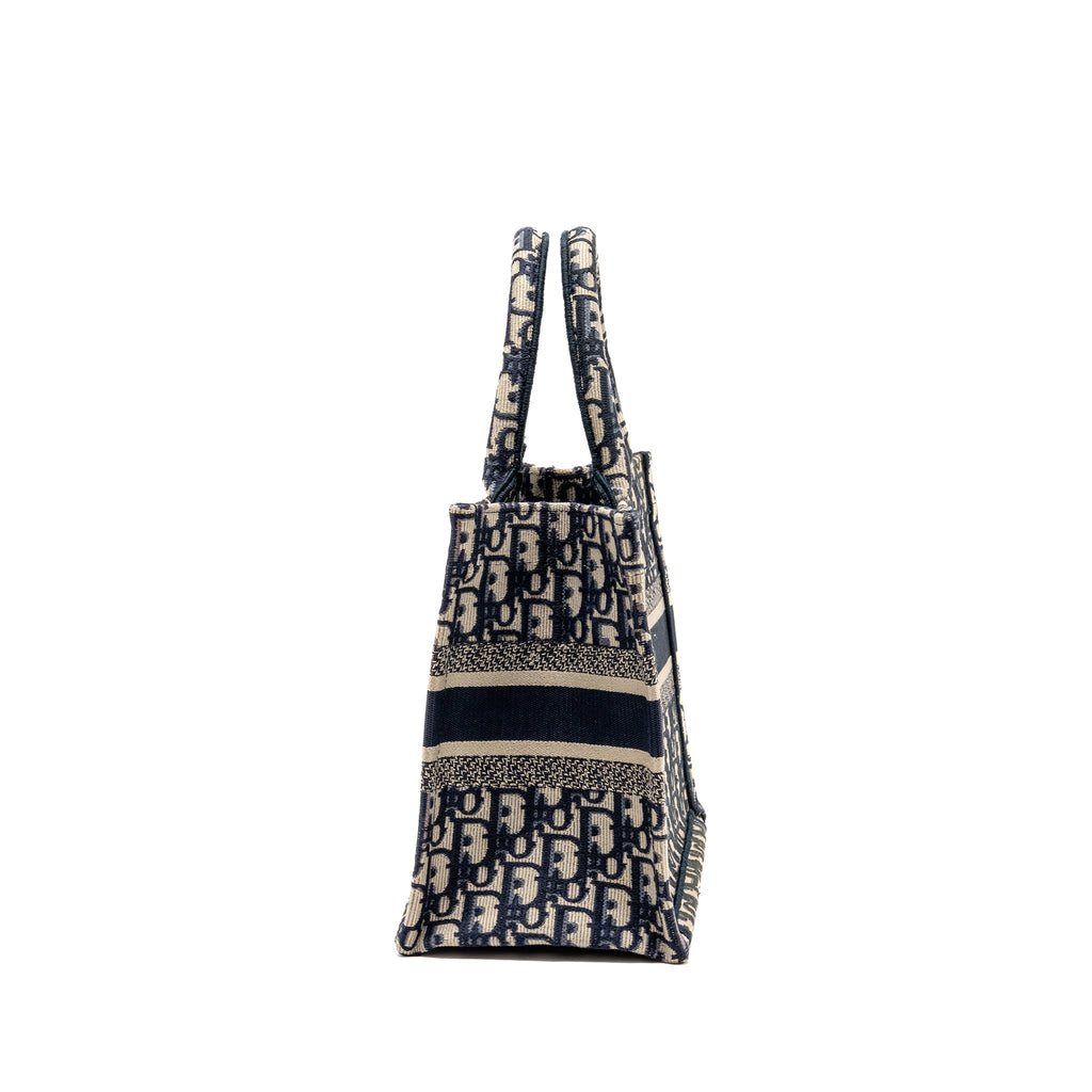 DIOR SMALL BOOK TOTE BLUE/ECRU DIOR OBLIQUE EMBROIDRY