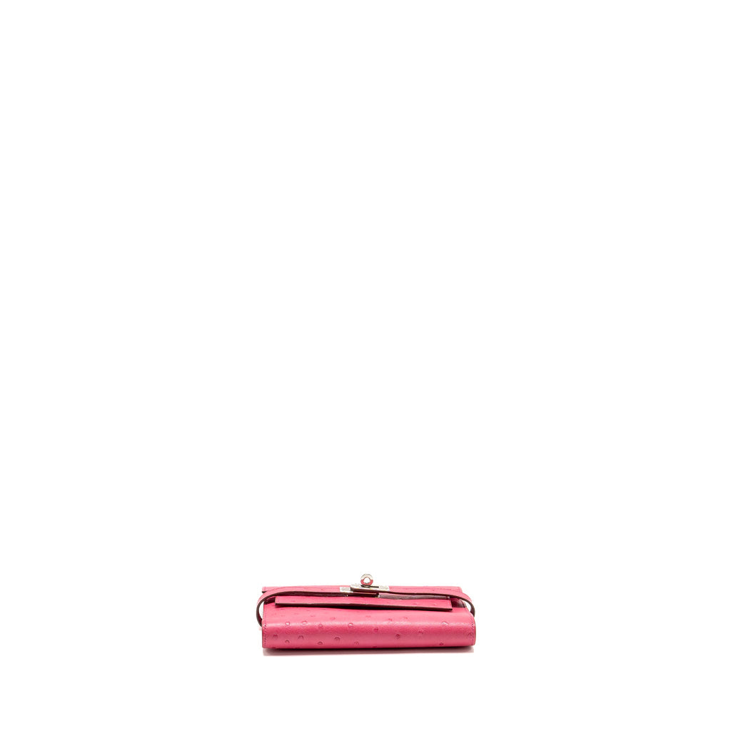 HERMES KELLY COMPACT WALLET OSTRICH ROSE TYRIEN SHW