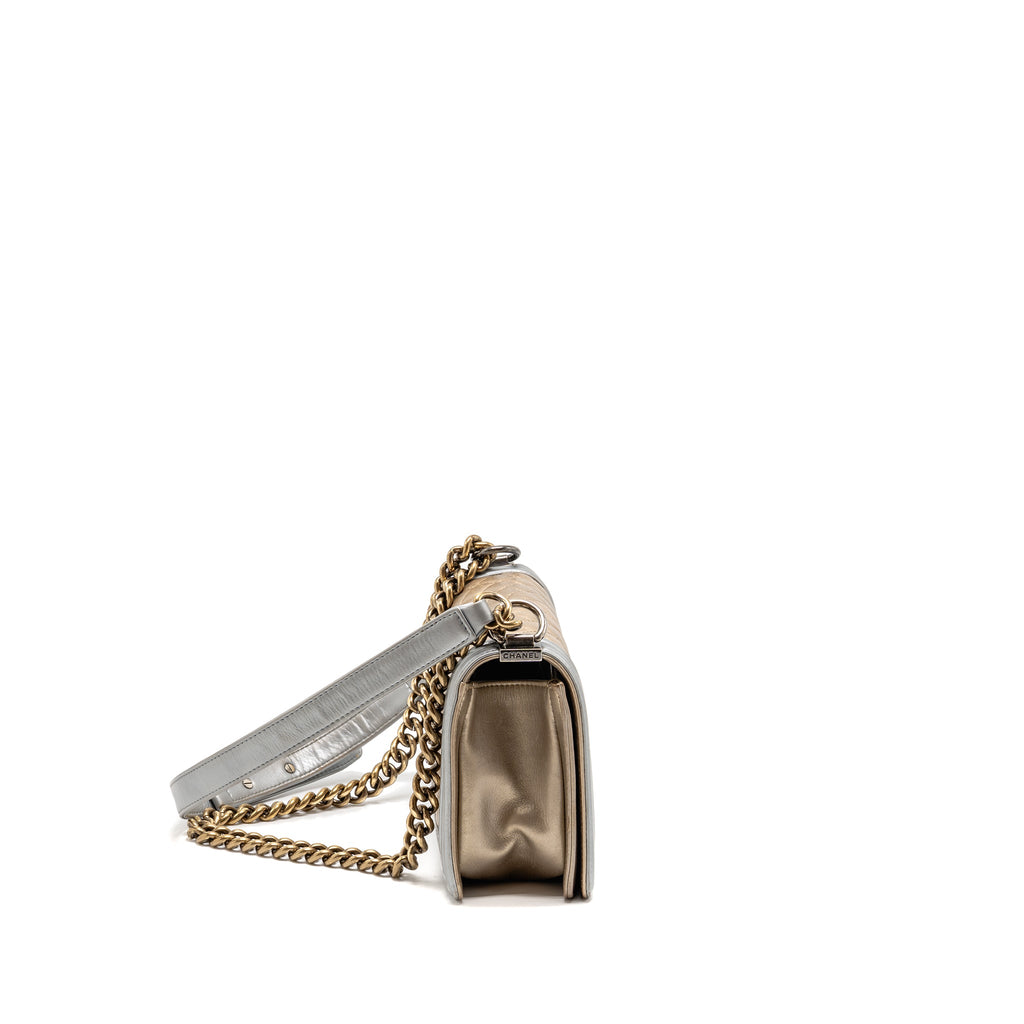CHANEL MEDIUM BOY BAG METALLIZED CALFSKIN BRONZE/SILVER MULTICOLOURED HARDWARE