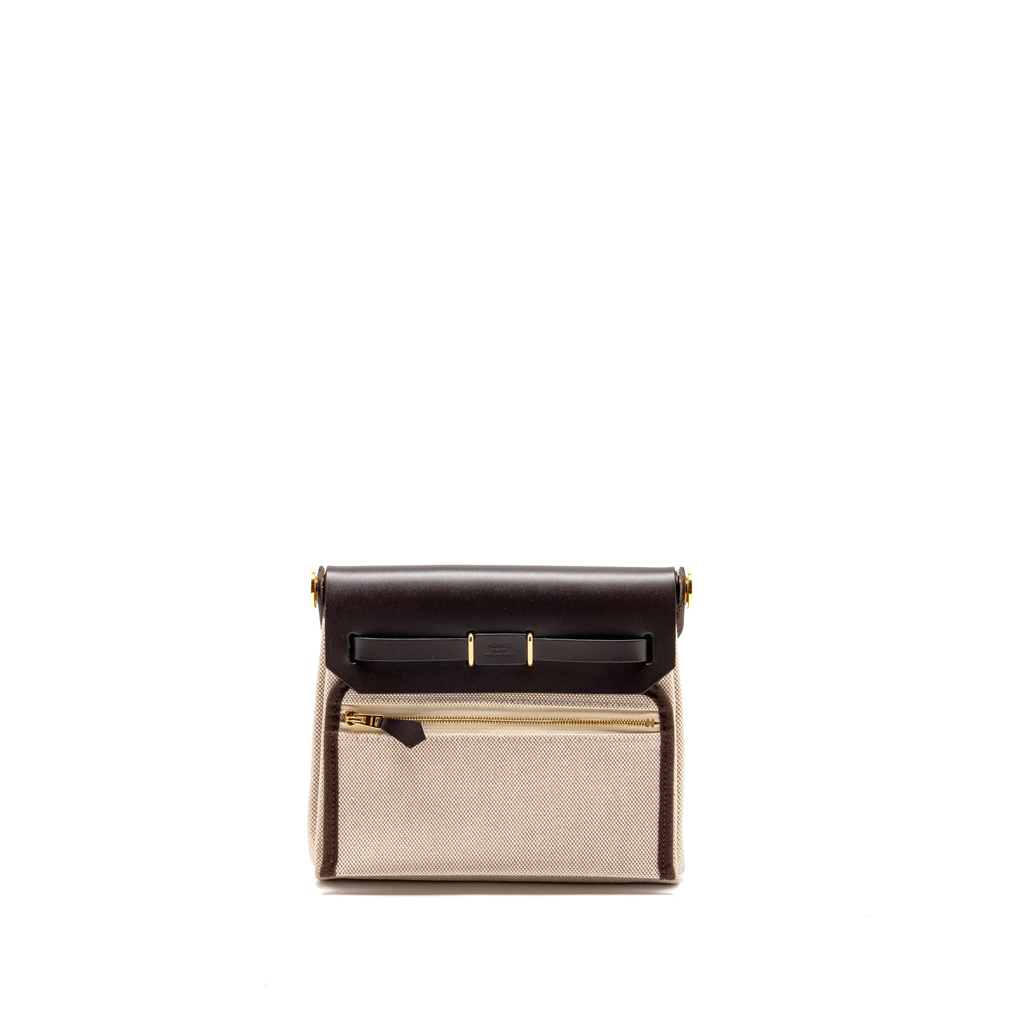 HERMES HERBAGMINI CANVAS/HUNTER LEATHER ECRU-BEIGE/EBENE GHW