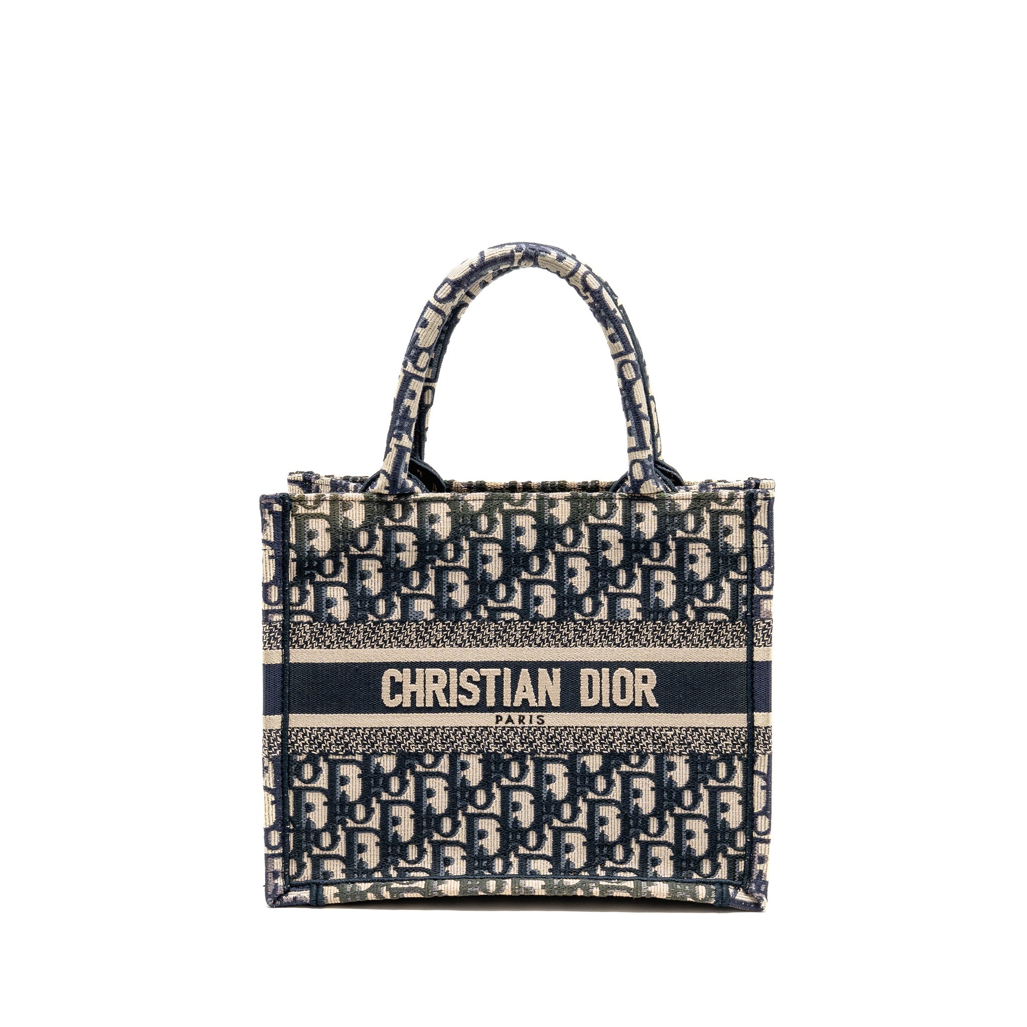 DIOR SMALL BOOK TOTE BLUE/ECRU DIOR OBLIQUE EMBROIDRY