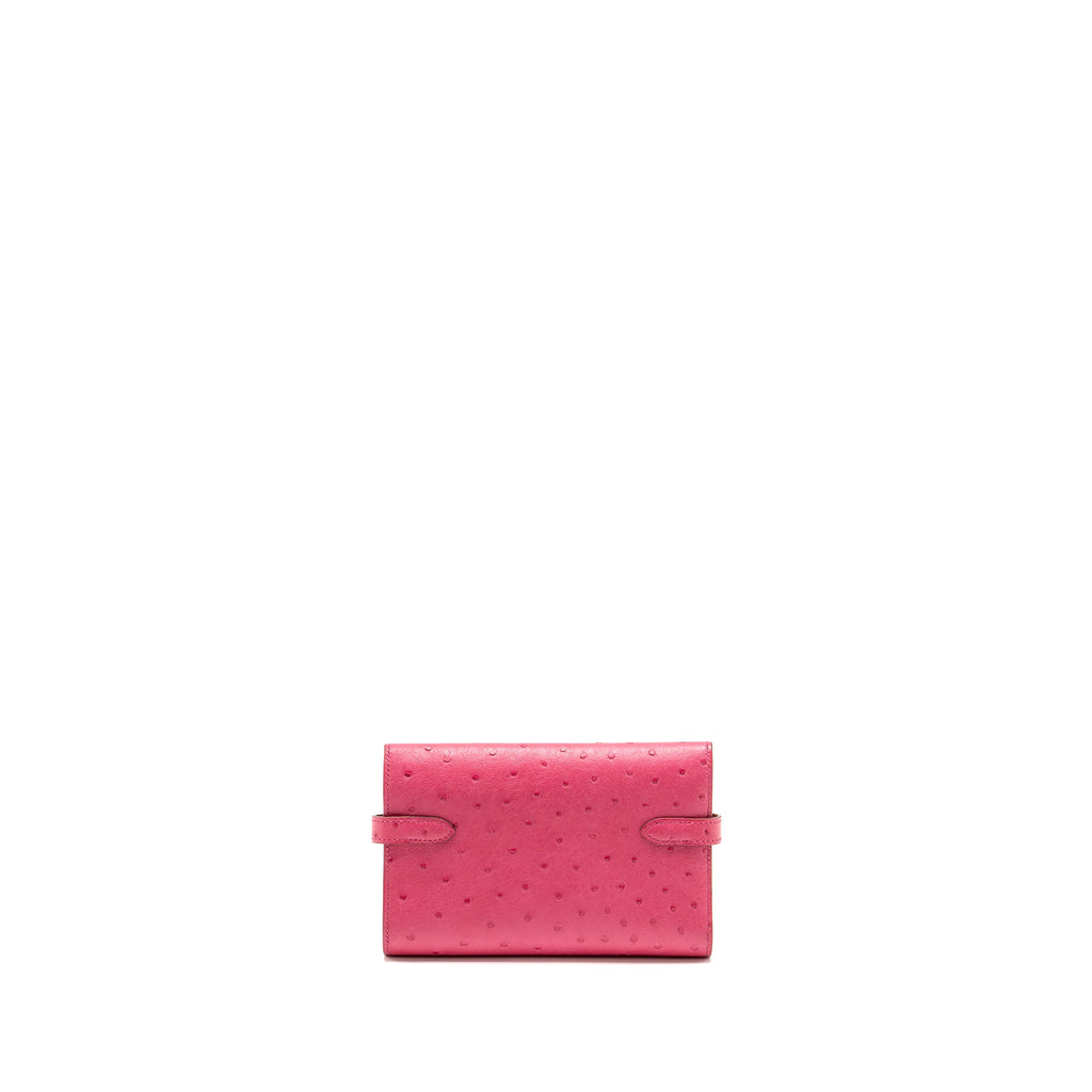 HERMES KELLY COMPACT WALLET OSTRICH ROSE TYRIEN SHW