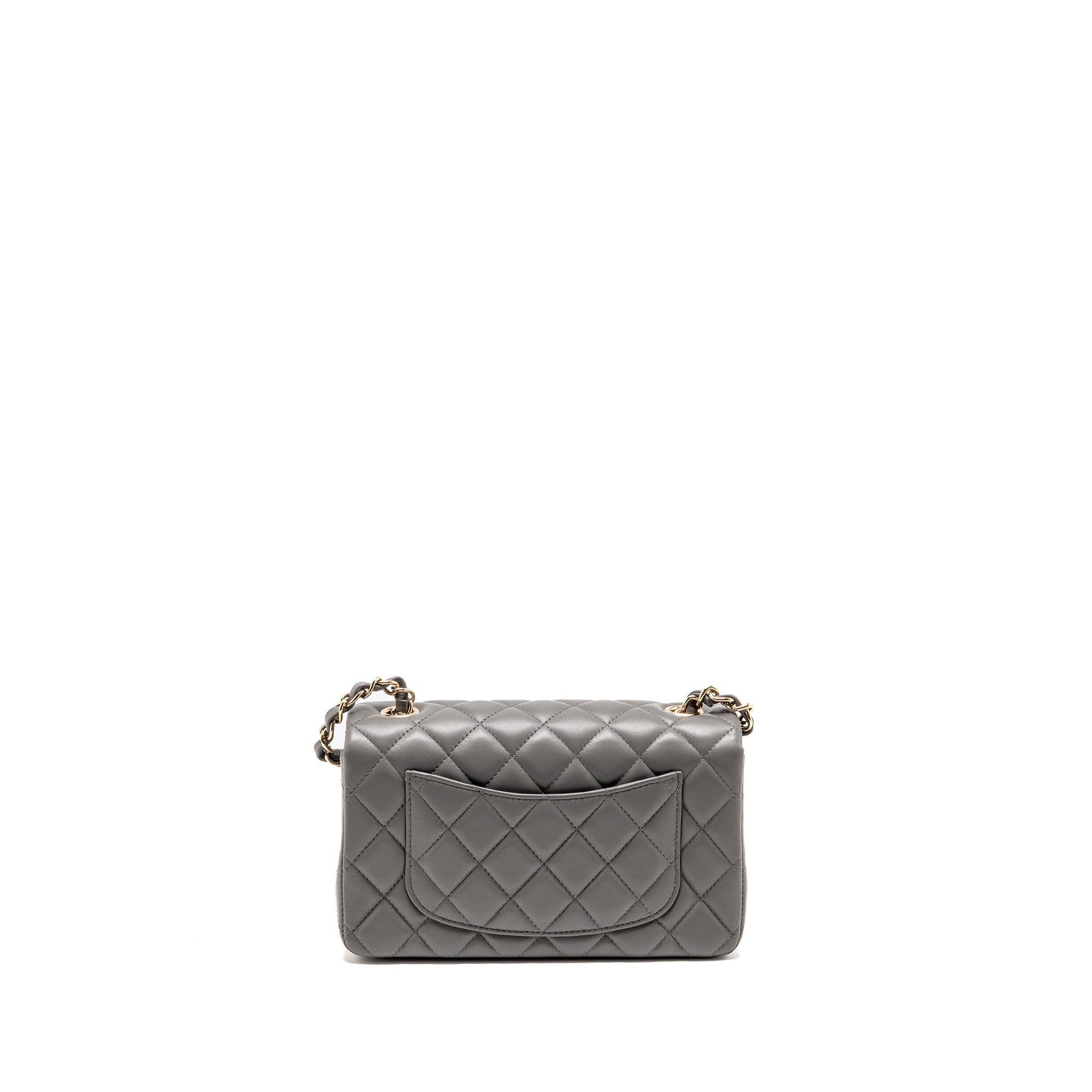 CHANEL MINI RECTANGULAR FLAP BAG LAMBSKIN GREY LGHW (MICROCHIP)