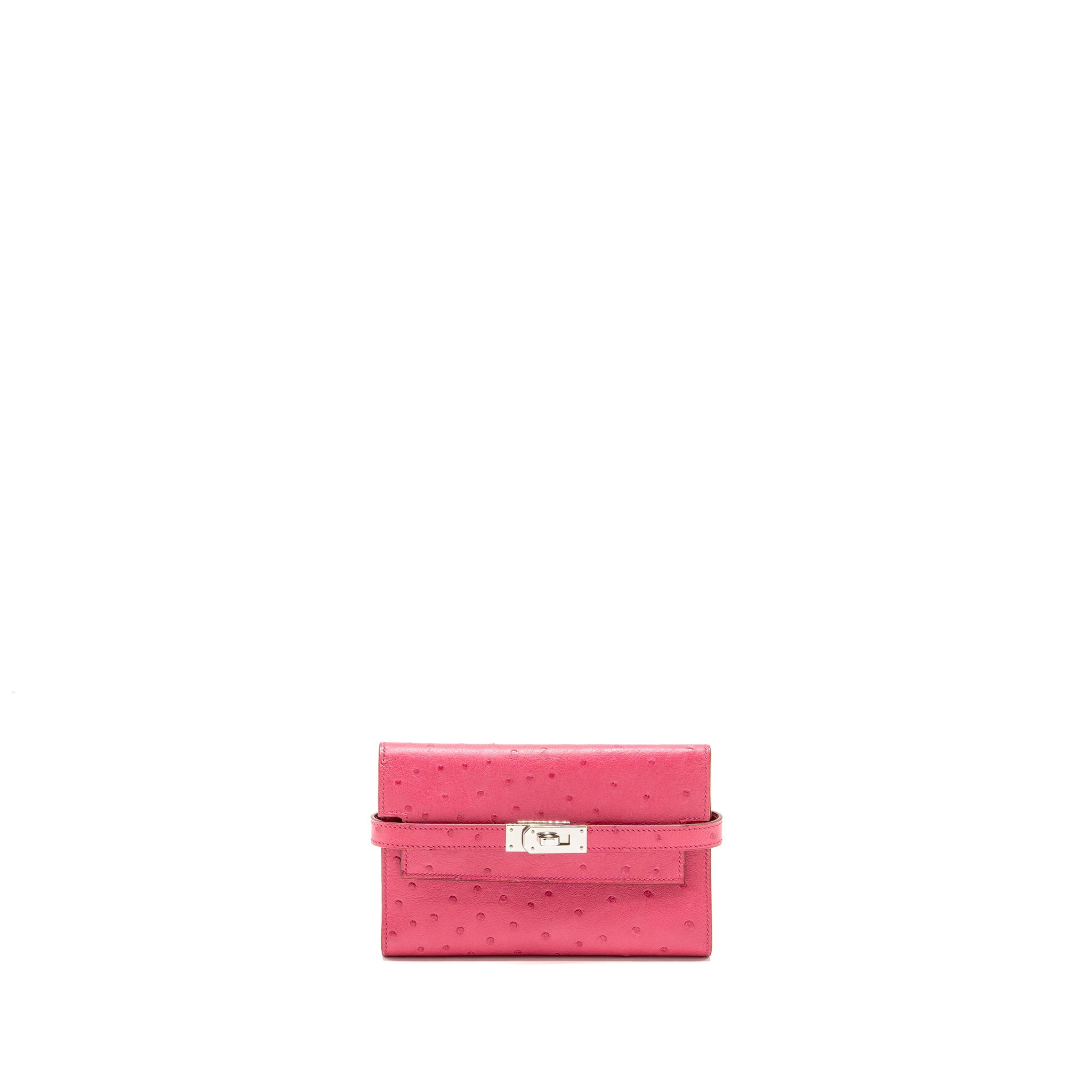 HERMES KELLY COMPACT WALLET OSTRICH ROSE TYRIEN SHW