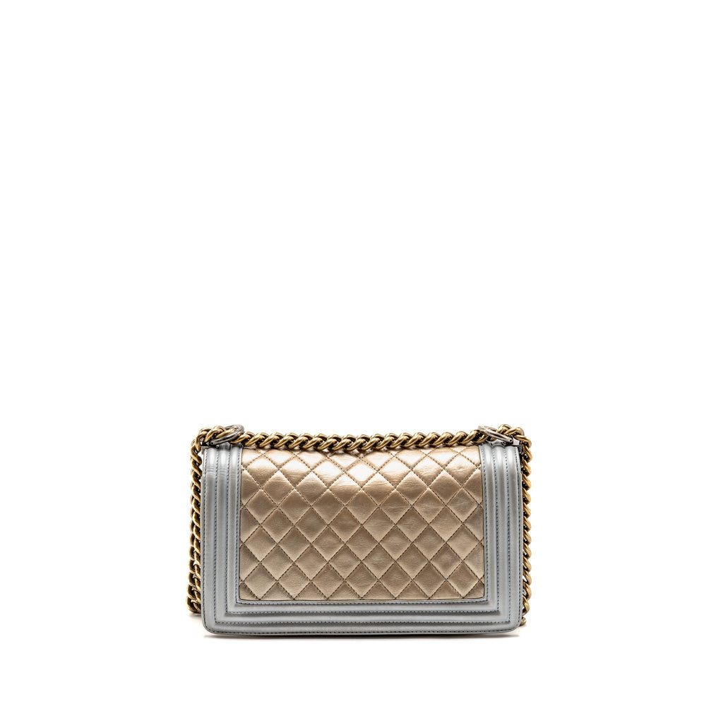 CHANEL MEDIUM BOY BAG METALLIZED CALFSKIN BRONZE/SILVER MULTICOLOURED HARDWARE