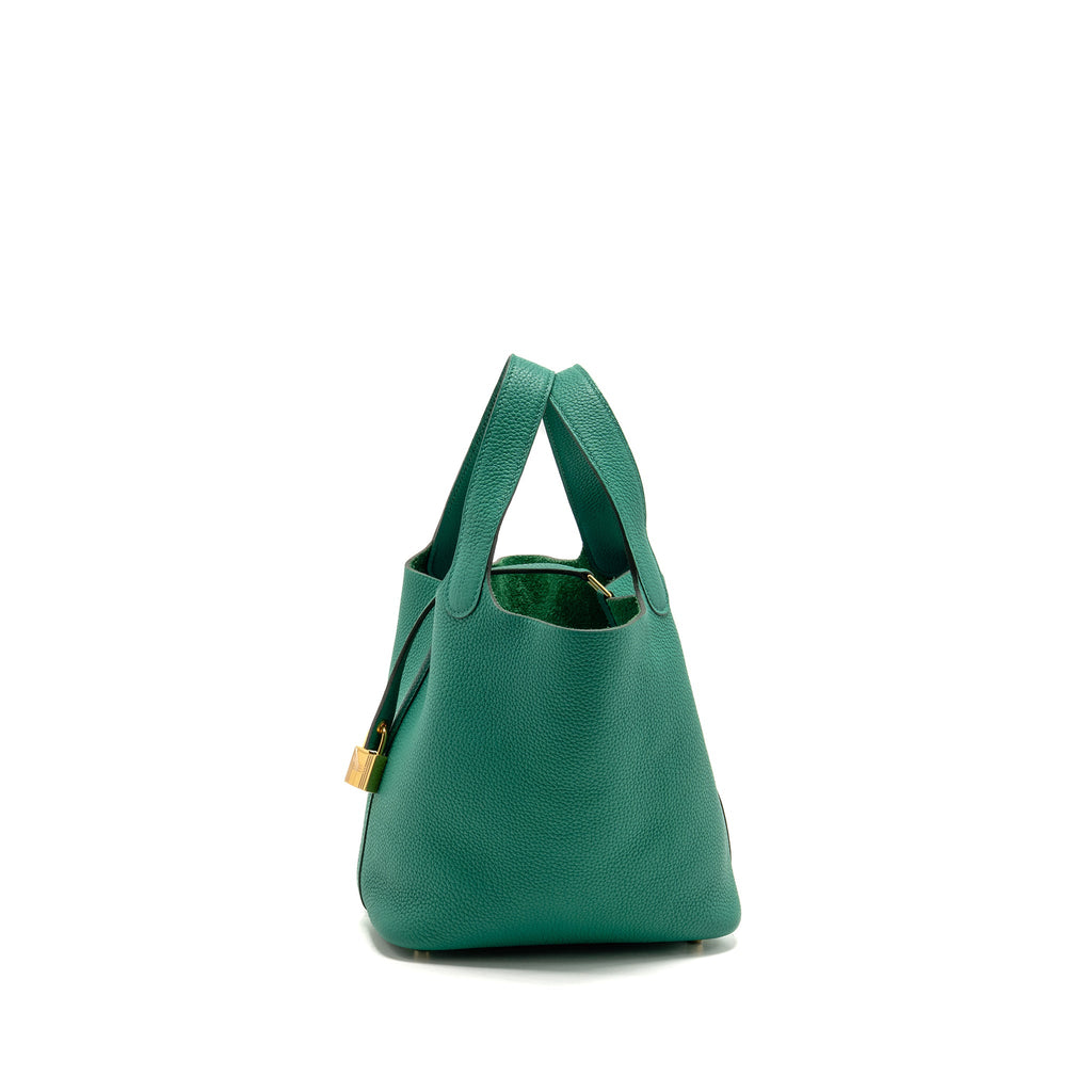 HERMES PICOTIN 18 LOCK BAG TAURILLON MAURICE VERT JADE GHW