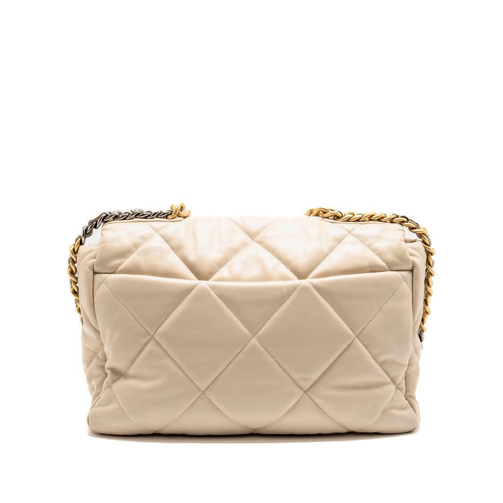 CHANEL MAXI 19 BAG GOATSKIN BEIGE MULTICOLOR HARDWARE