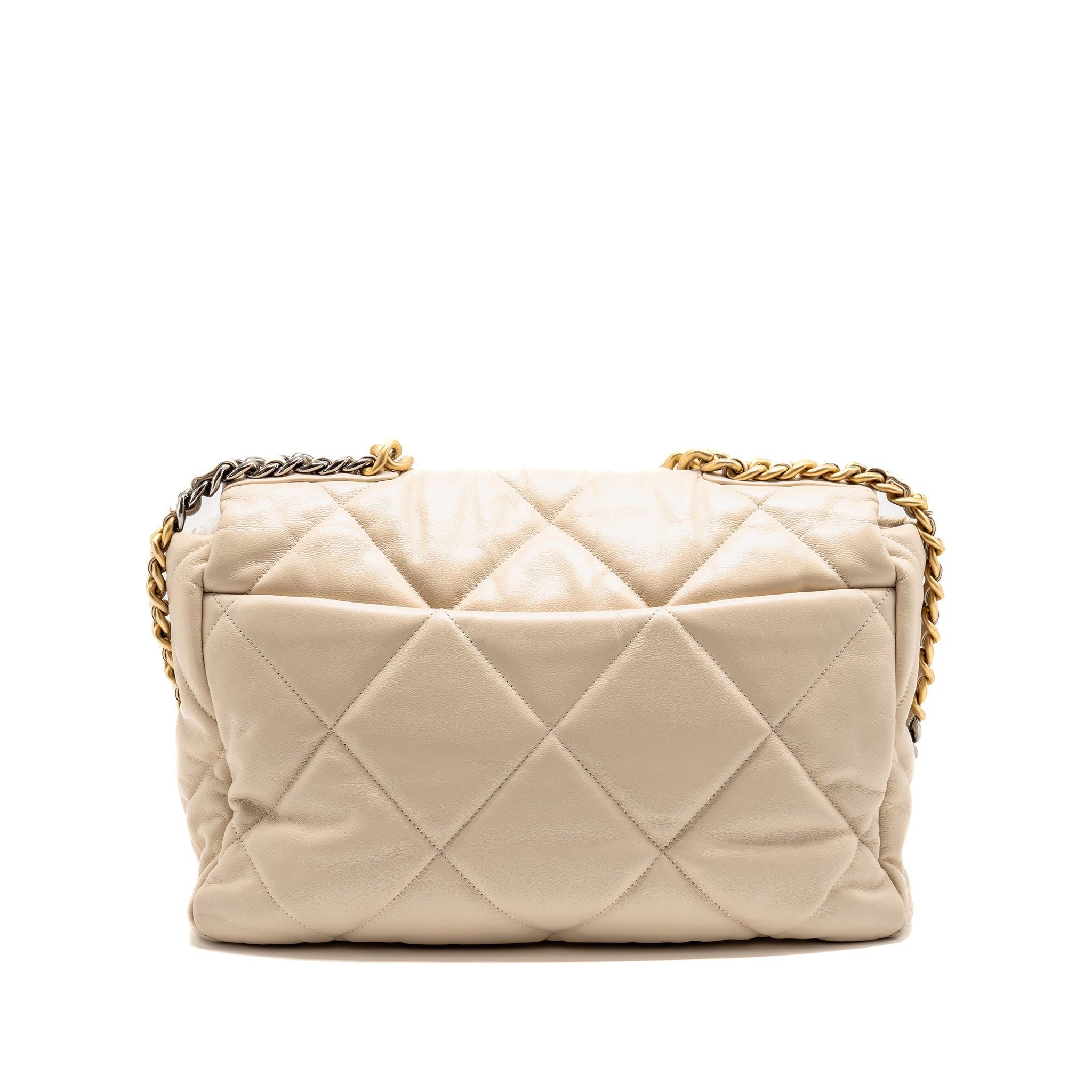 CHANEL MAXI 19 BAG GOATSKIN BEIGE MULTICOLOR HARDWARE