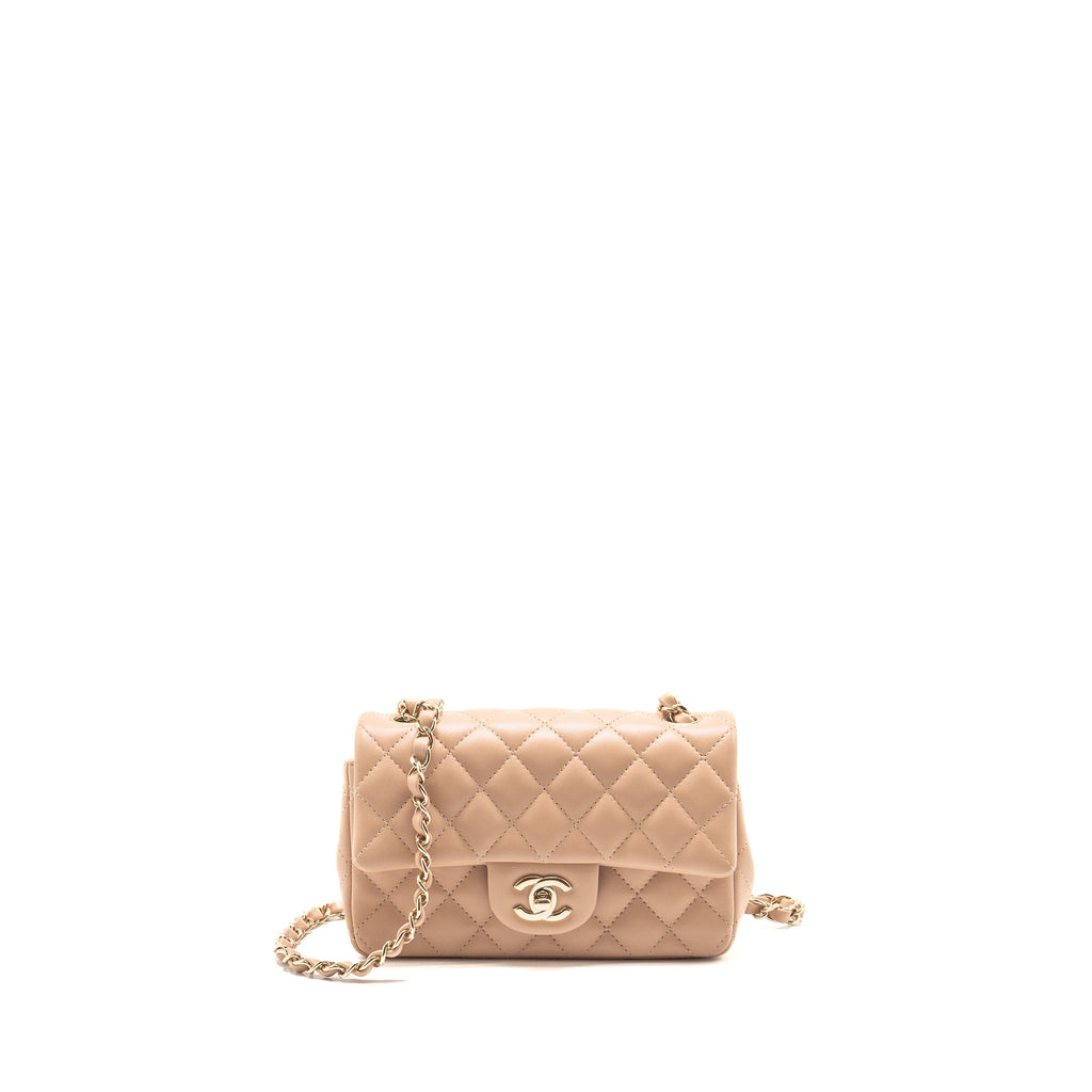 CHANEL MINI RECTANGULAR FLAP BAG LAMBSKIN DARK BEIGE LGHW (MICROCHIP)
