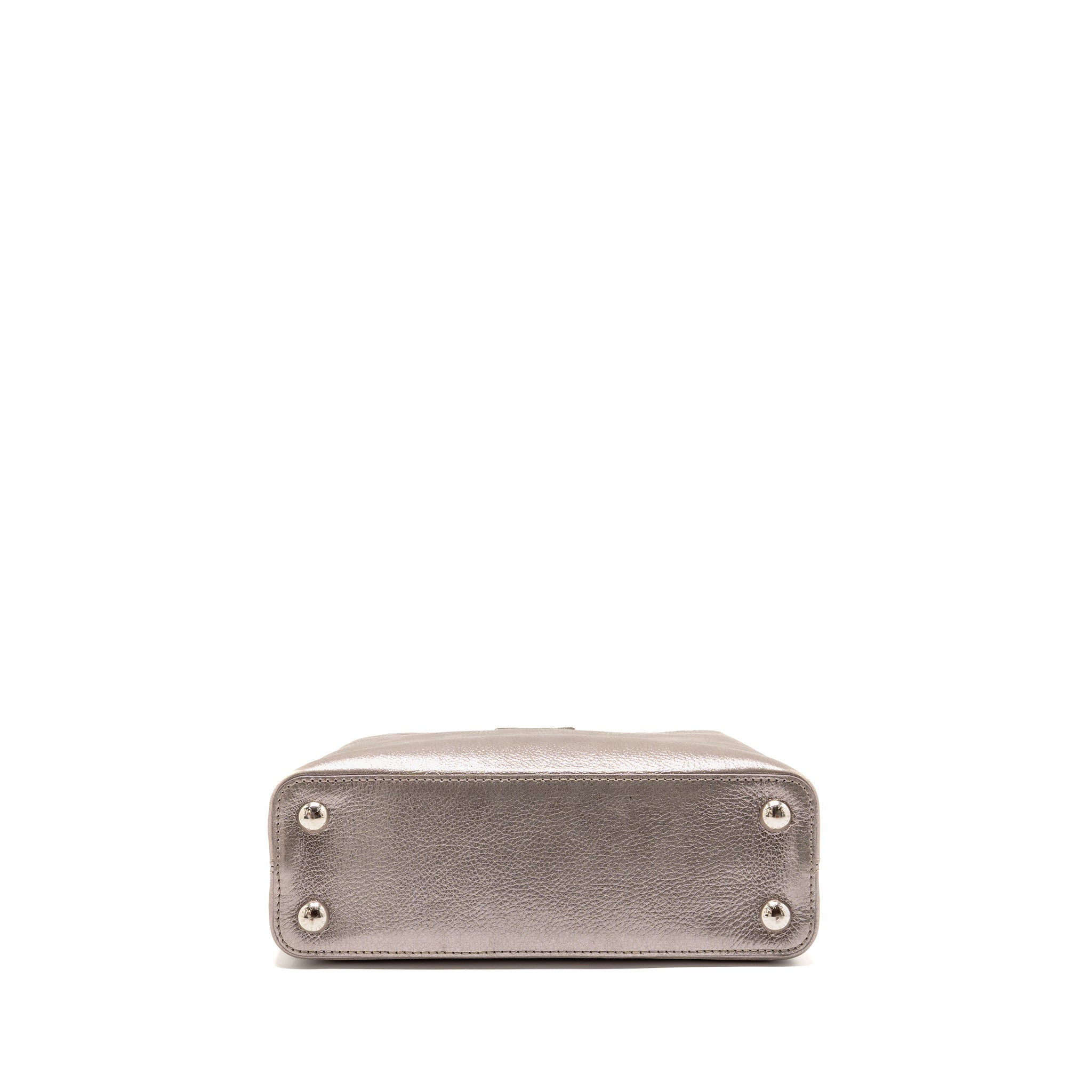 LOUIS VUITTON CAPUCINES BB LEATHER METALLIC SILVER SHW