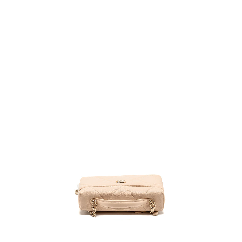 CHANEL 25K CC TOP HANDLE VANITY WITH CHAIN CAVIAR BEIGE LGHW (MICROCHIP)