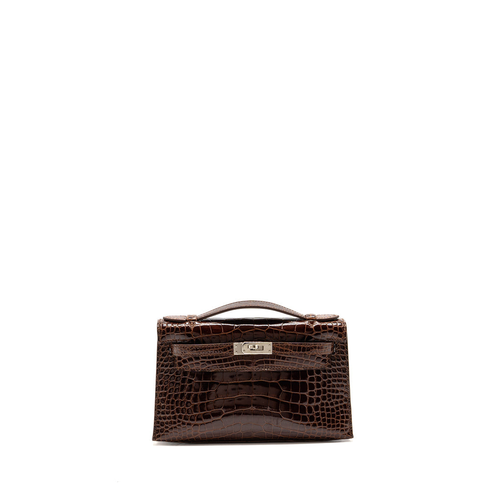 HERMES KELLY POCHETTE SHINY ALLIGATOR MISSISSIPPIENSIS 33 MIEL SHW SQUARE M