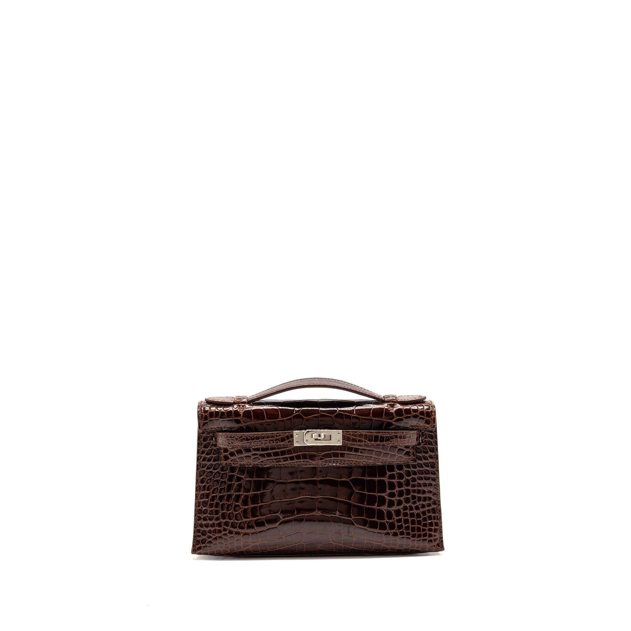 HERMES KELLY POCHETTE SHINY ALLIGATOR MISSISSIPPIENSIS 33 MIEL SHW SQUARE M