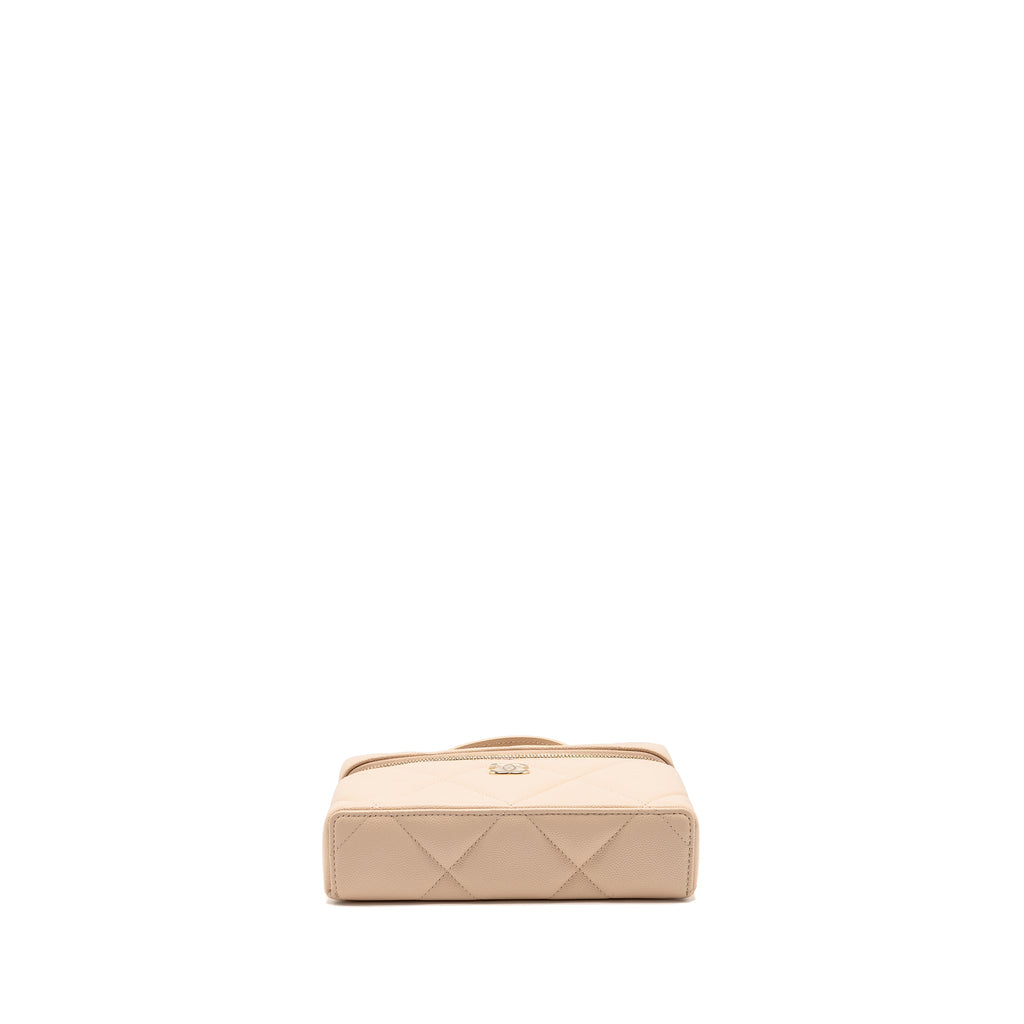 CHANEL 25K CC TOP HANDLE VANITY WITH CHAIN CAVIAR BEIGE LGHW (MICROCHIP)