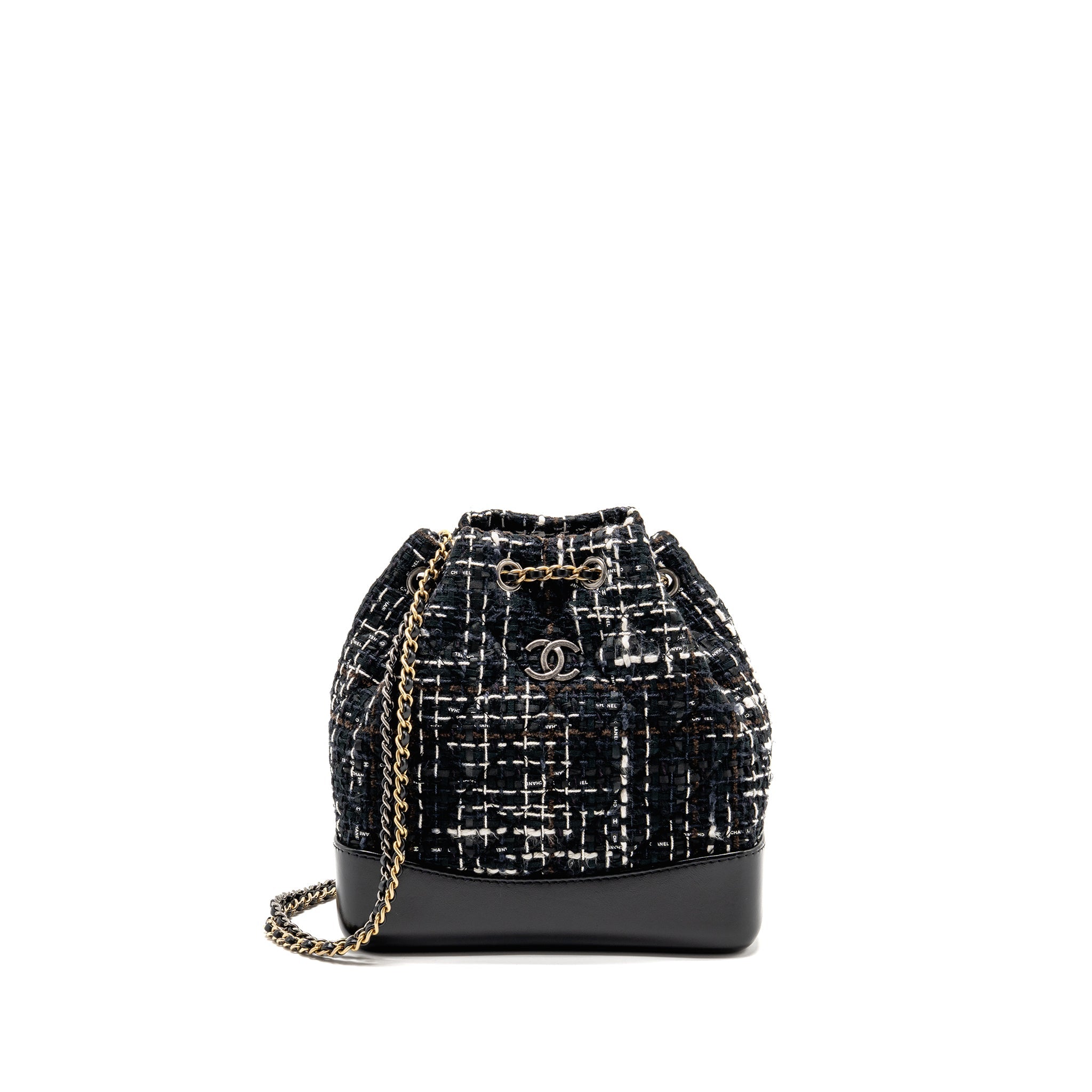 CHANEL SMALL GABRIELLE TWEED BACKPACK BLACK/WHITE/BROWN MULTICOLOUR HARDWARE
