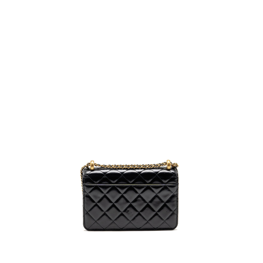 CHANEL GOLD CRUSH WALLET ON CHAIN CALFSKIN BLACK GHW (MICROCHIP)