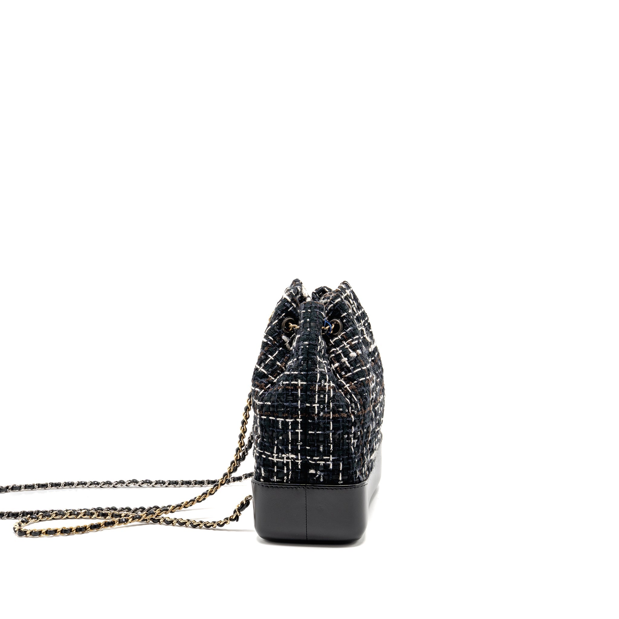 CHANEL SMALL GABRIELLE TWEED BACKPACK BLACK/WHITE/BROWN MULTICOLOUR HARDWARE