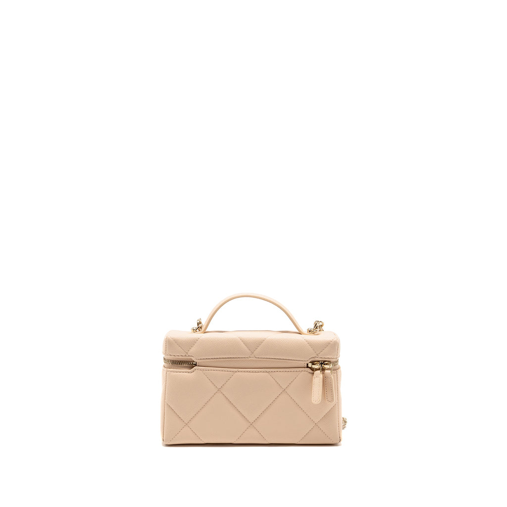 CHANEL 25K CC TOP HANDLE VANITY WITH CHAIN CAVIAR BEIGE LGHW (MICROCHIP)
