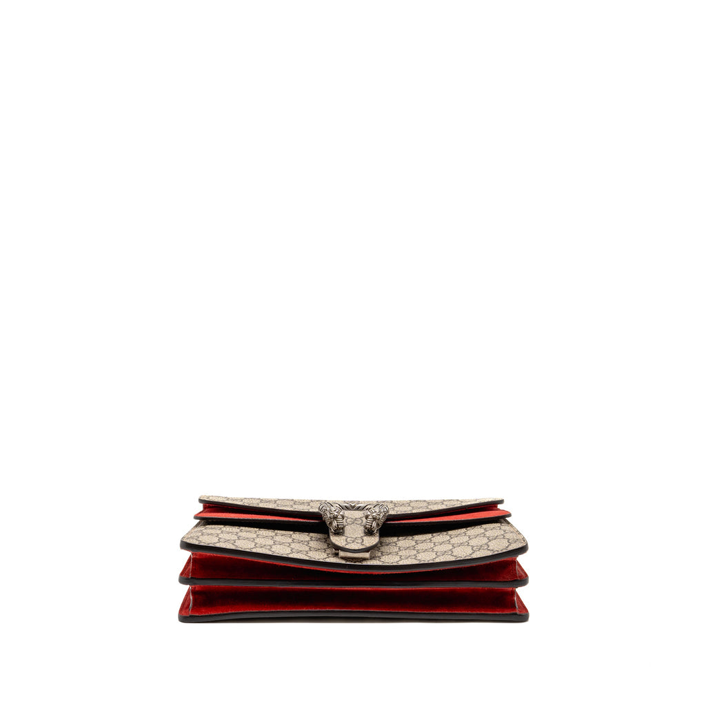 GUCCI SMALL DIONYSUS SHOULDER BAG GG SUPREME CANVAS/SUEDE RED SHW