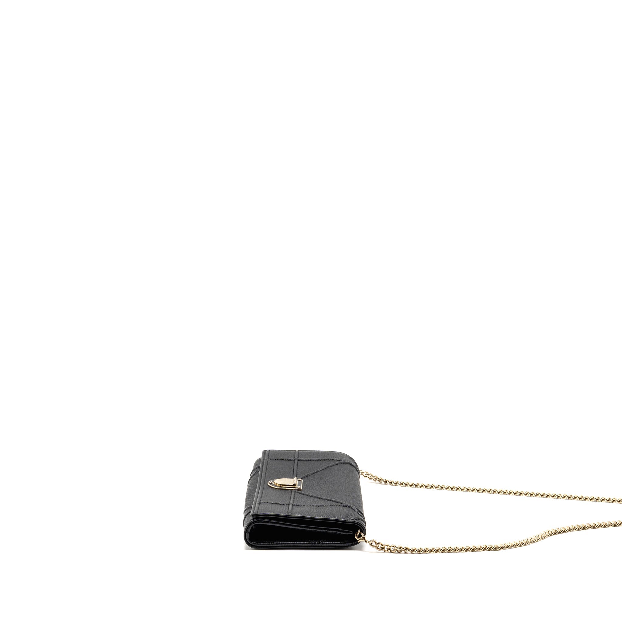 DIOR DIORAMA WALLET WITH CHAIN CALFSKIN BLACK GHW