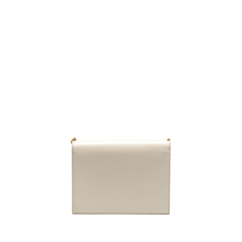SAINT LAURENT/YSL CASSANDRA CHAIN WALLET GRAINED CALFSKIN CREAMY WHITE GHW