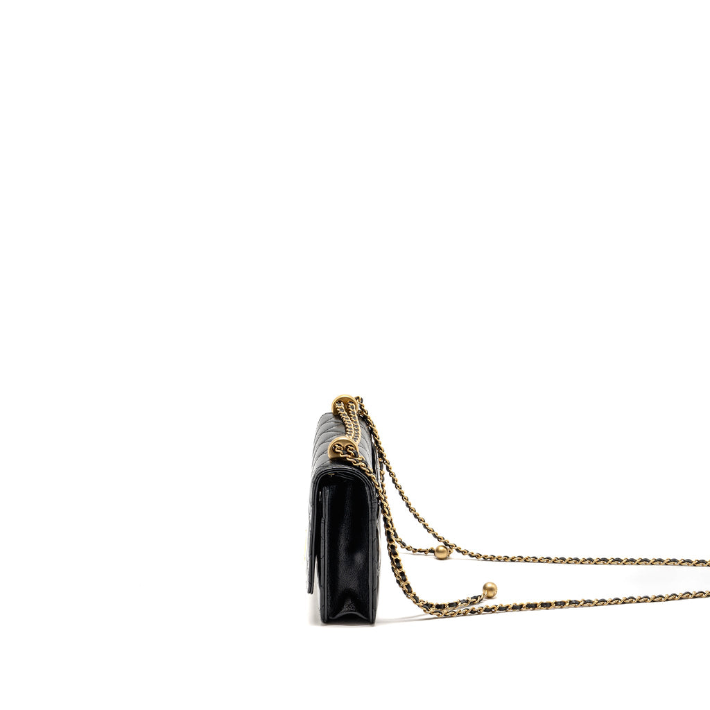 CHANEL GOLD CRUSH WALLET ON CHAIN CALFSKIN BLACK GHW (MICROCHIP)