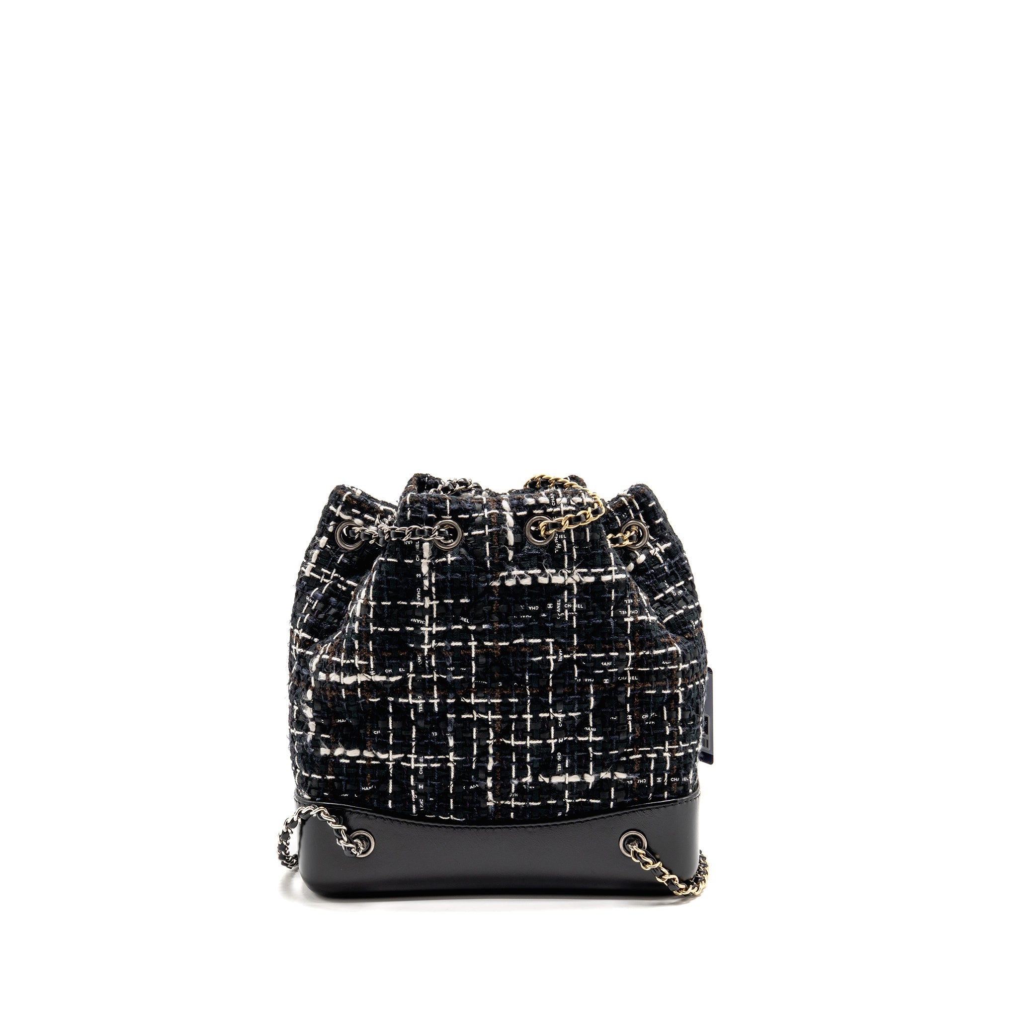 CHANEL SMALL GABRIELLE TWEED BACKPACK BLACK/WHITE/BROWN MULTICOLOUR HARDWARE
