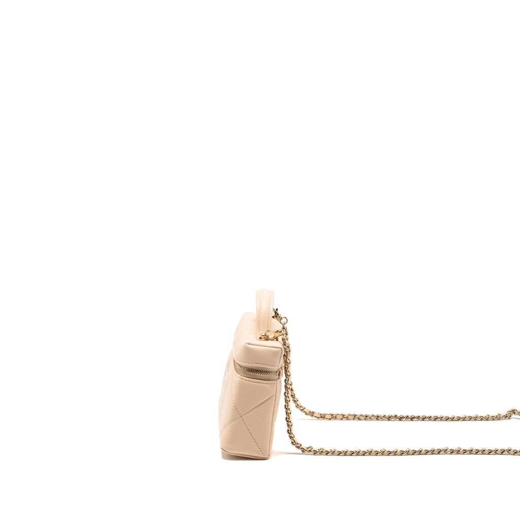 CHANEL 25K CC TOP HANDLE VANITY WITH CHAIN CAVIAR BEIGE LGHW (MICROCHIP)