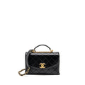 CHANEL MINI TRENDY SPIRIT TOP HANDLE FLAP BAG LAMBSKIN BLACK GHW