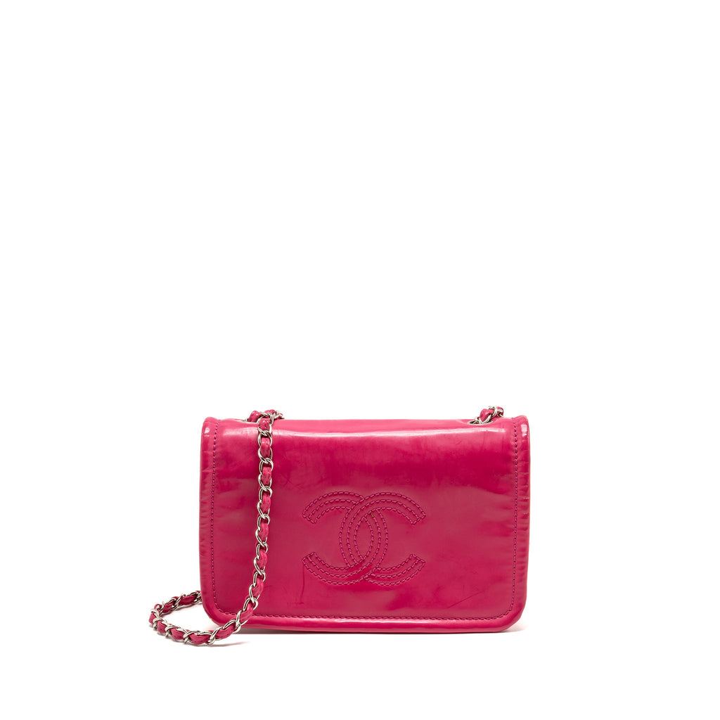 CHANEL SMALL VINYL FLAP BAG WITH CHAIN LEATHER HOT PINK SHW