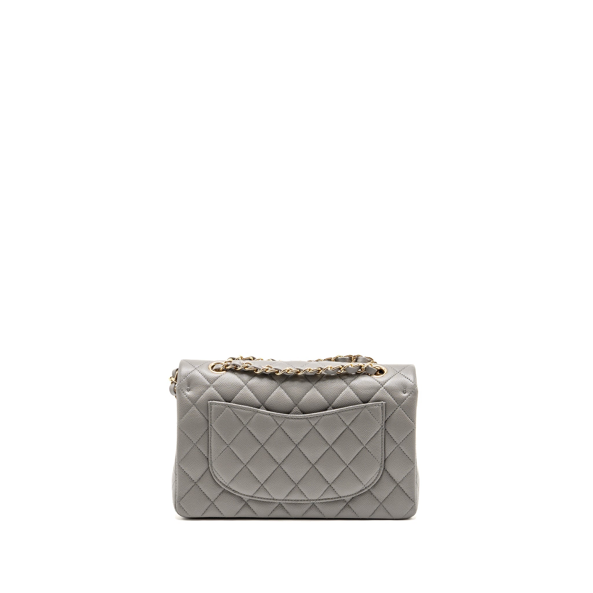 CHANEL SMALL CLASSIC DOUBLE FLAP BAG CAVIAR DARK GREY LGHW (MICROCHIP)