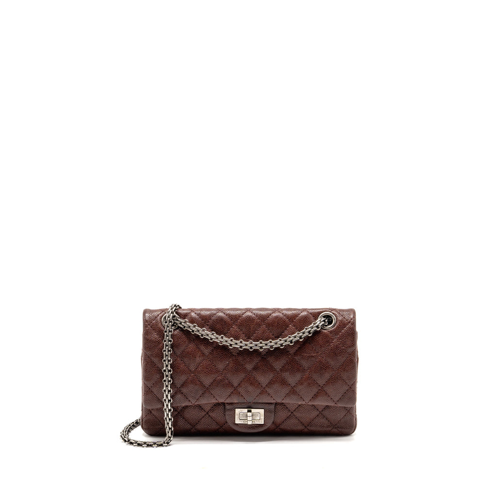 CHANEL SMALL 2.55 REISSUE DOUBLE FLAP BAG SHINY GRAINED CALFSKIN BURGUNDY SHW