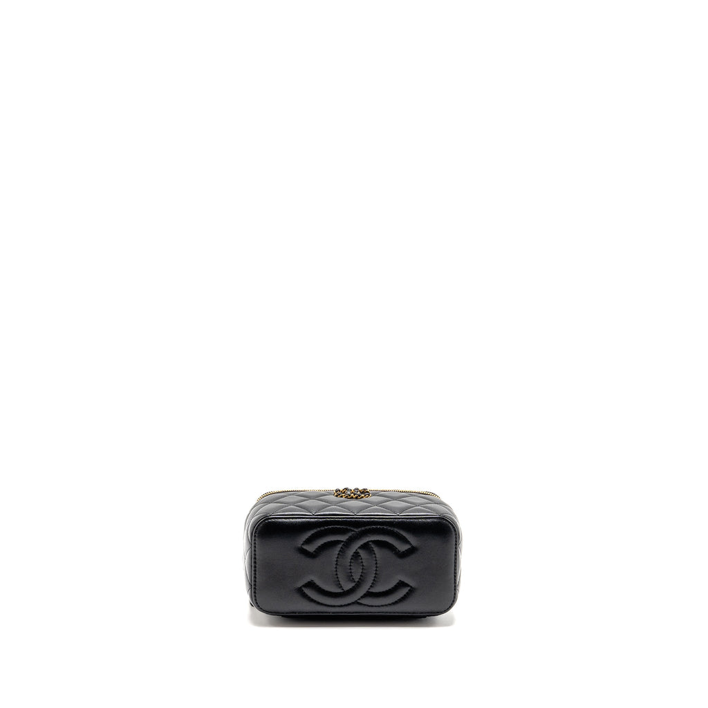 CHANEL LETTER TWIST TOP HANDLE LONG VANITY WITH CHAIN LAMBSKIN BLACK GHW (MICROCHIP)