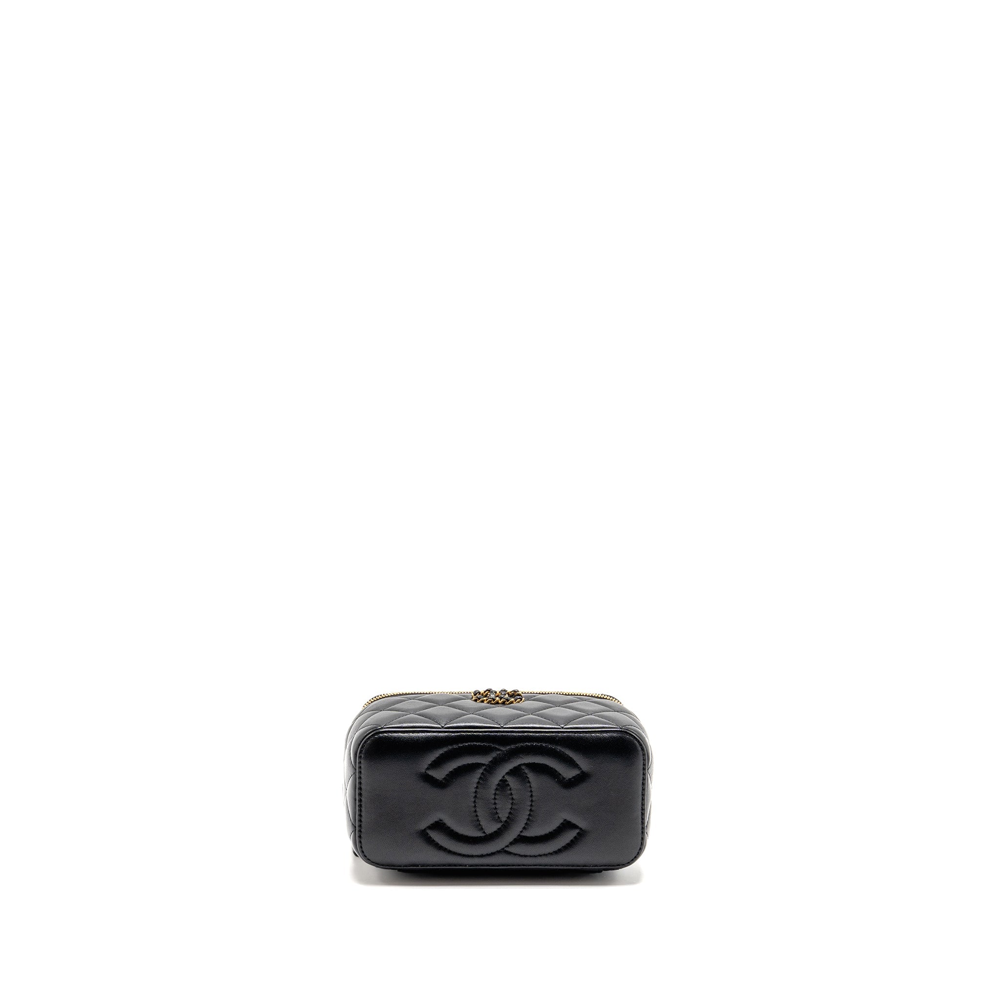 CHANEL LETTER TWIST TOP HANDLE LONG VANITY WITH CHAIN LAMBSKIN BLACK GHW (MICROCHIP)