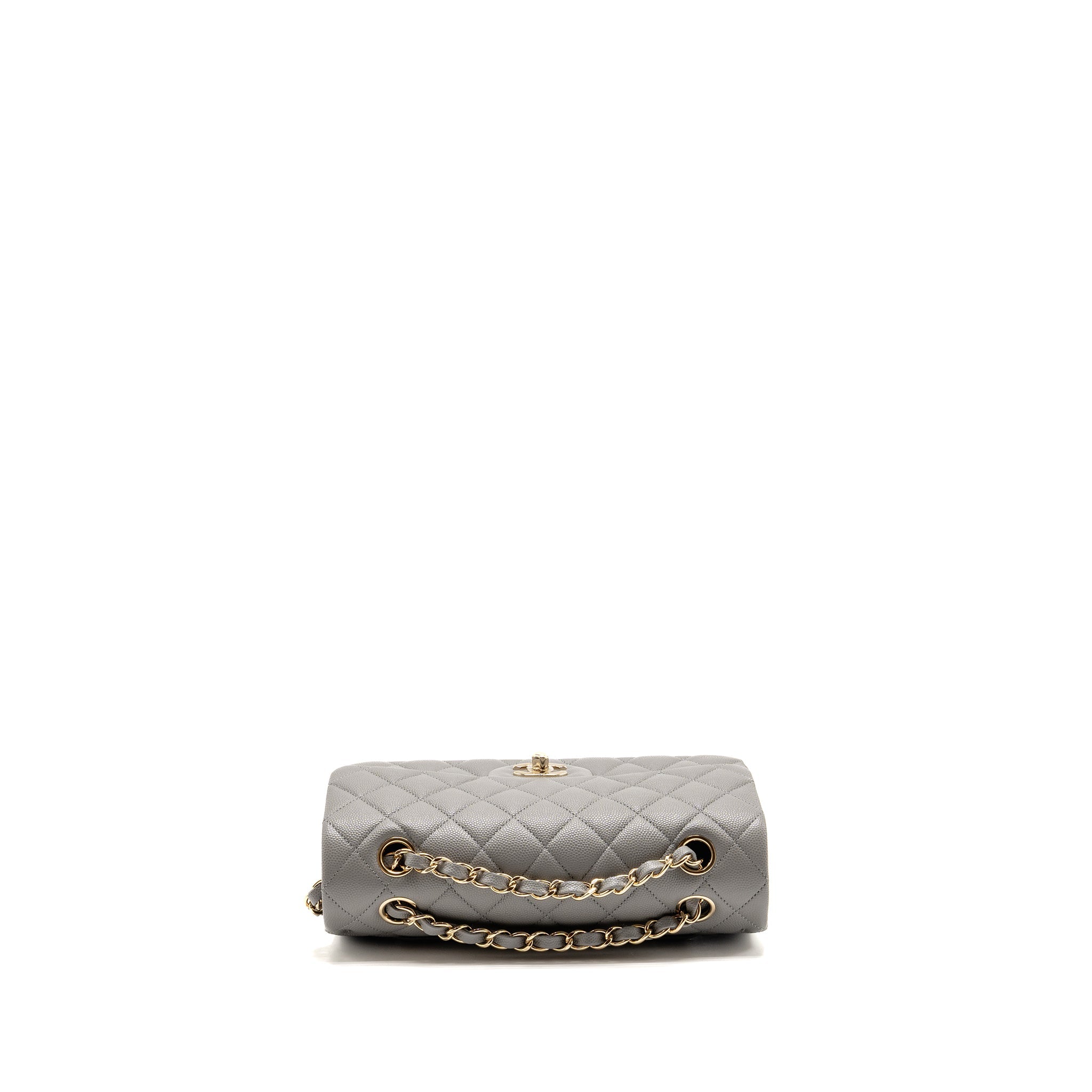 CHANEL SMALL CLASSIC DOUBLE FLAP BAG CAVIAR DARK GREY LGHW (MICROCHIP)