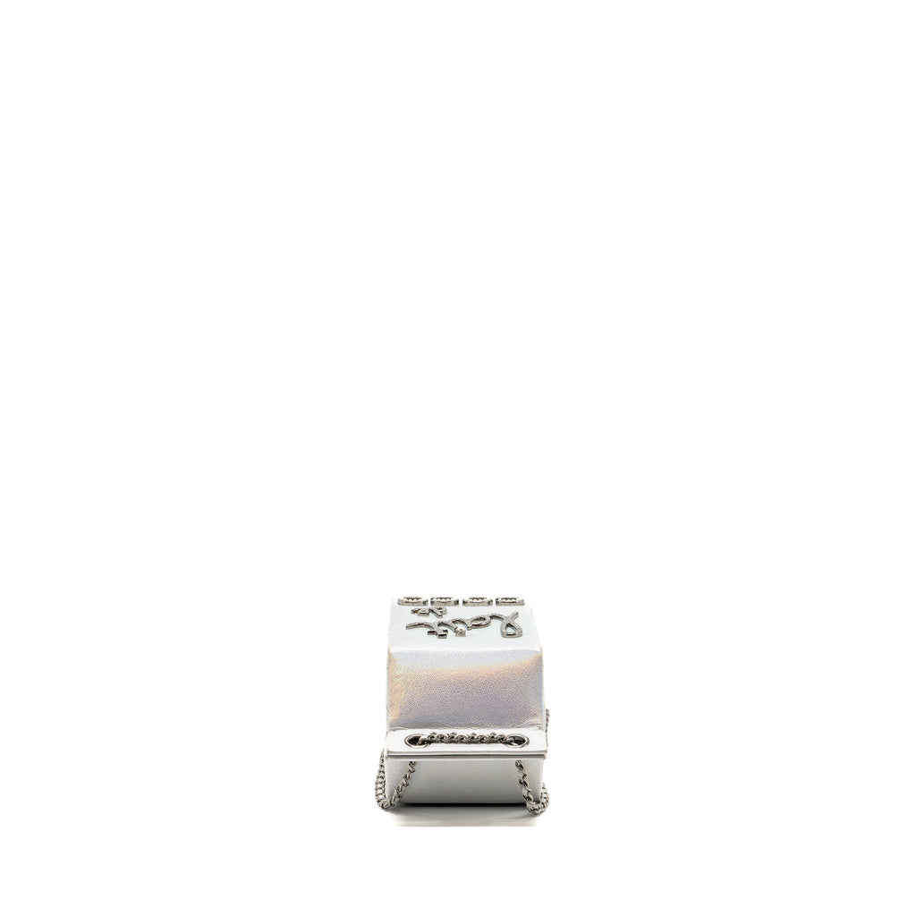 CHANEL 14K LIMITED EDITION RUNWAY LAIT DE COCO MILK CARTON EVENING CHAIN BAG GOATSKIN IRIDESCENT SILVER SHINY RUTHENIUM HARDWARE